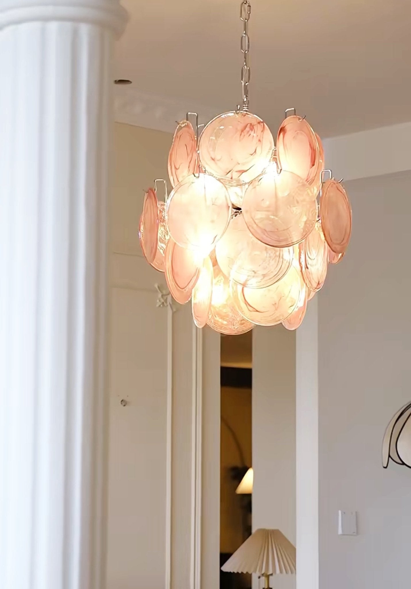 Pink Murano Disc Glass Chandelier - YIOSI