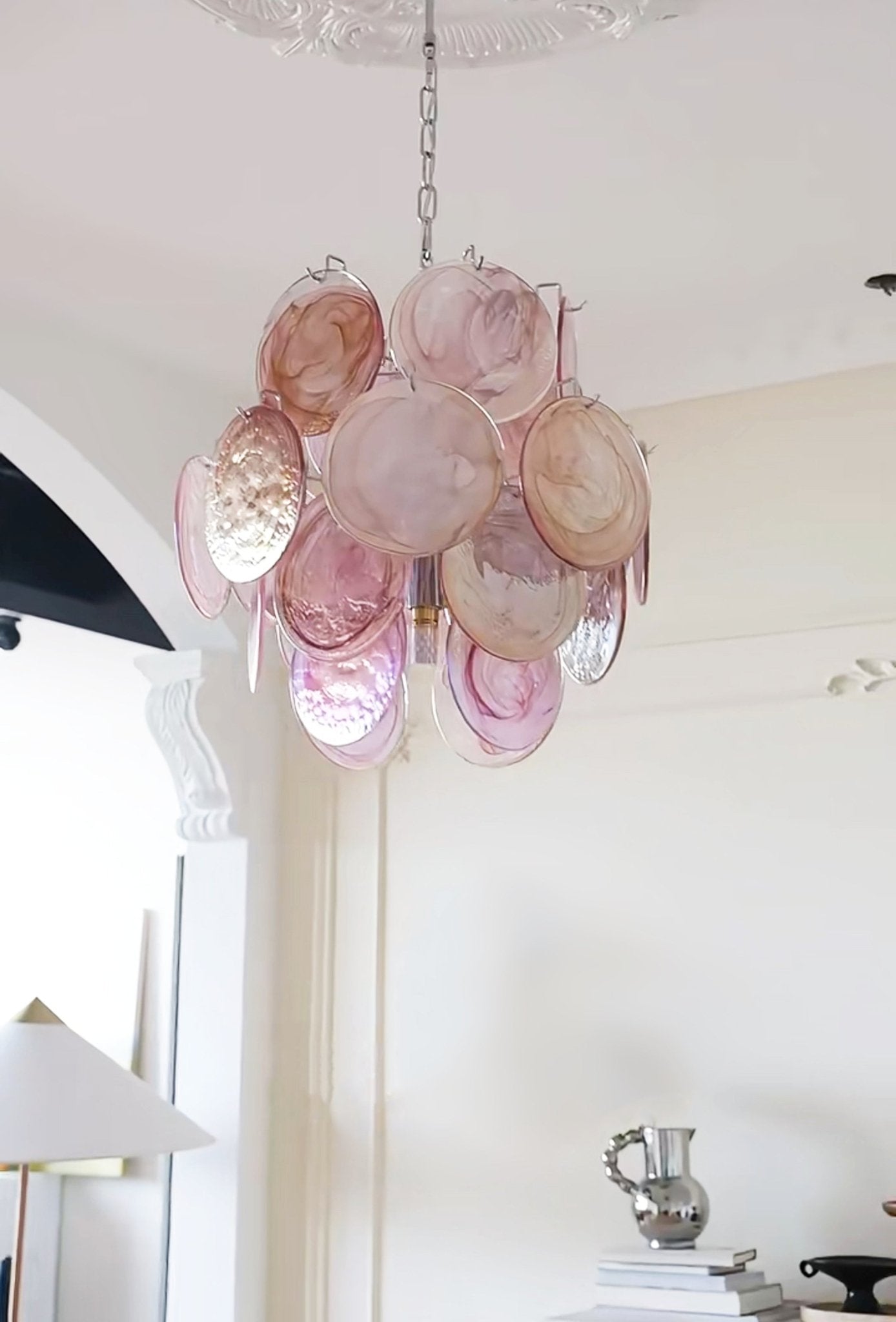 Pink Murano Disc Glass Chandelier - YIOSI