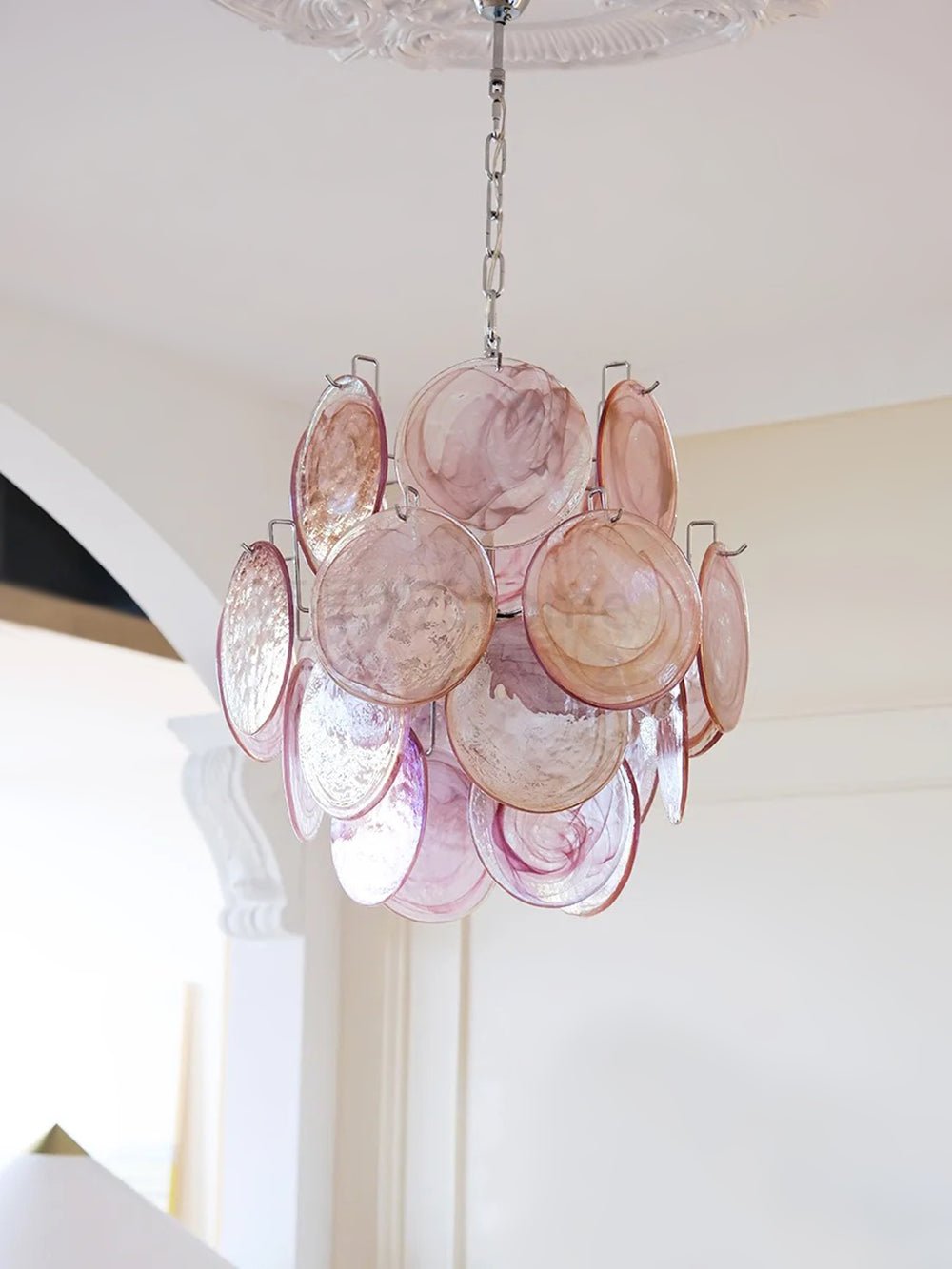 Pink Murano Disc Glass Chandelier - YIOSI