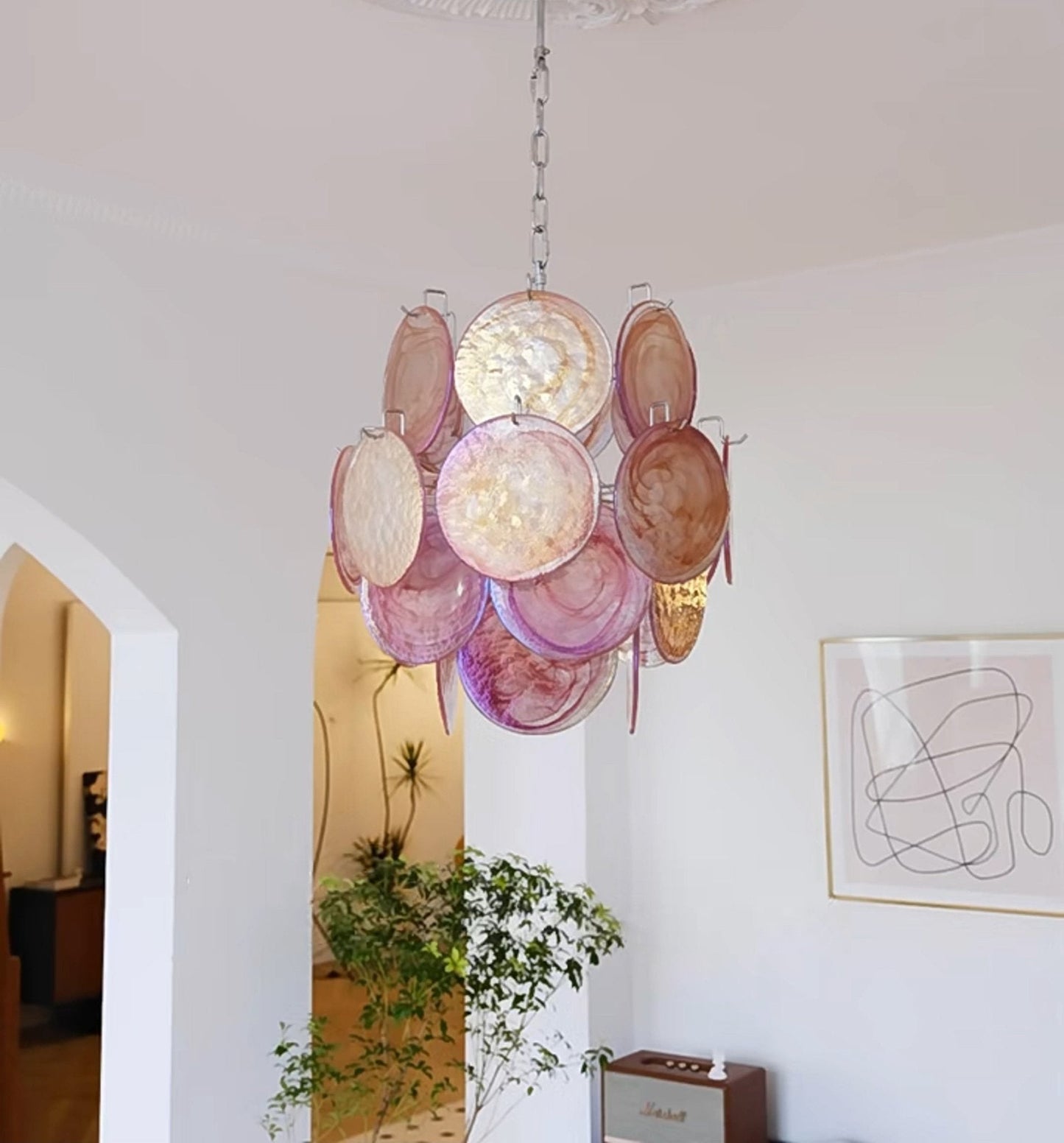 Pink Murano Disc Glass Chandelier - YIOSI