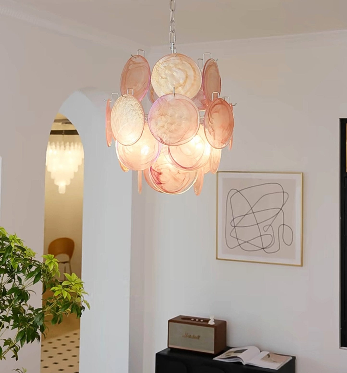 Pink Murano Disc Glass Chandelier - YIOSI