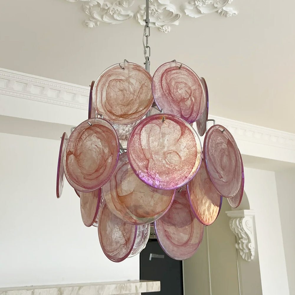 Pink Murano Disc Glass Chandelier - YIOSI
