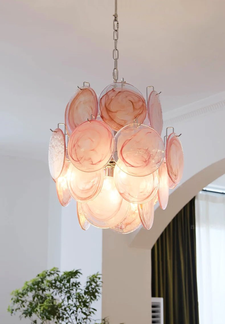 Pink Murano Disc Glass Chandelier - YIOSI