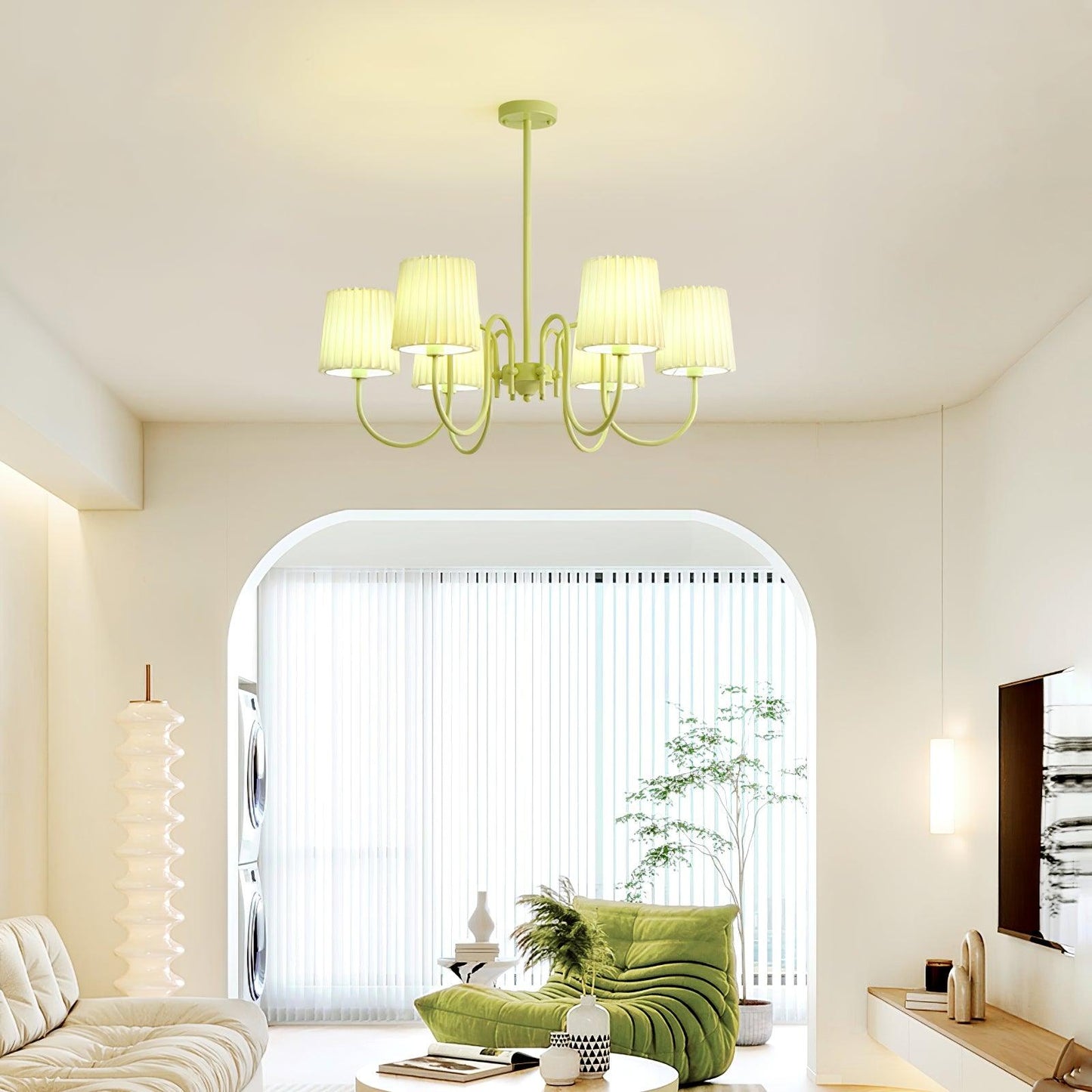 Pleated Fabric Matcha Chandelier - YIOSI