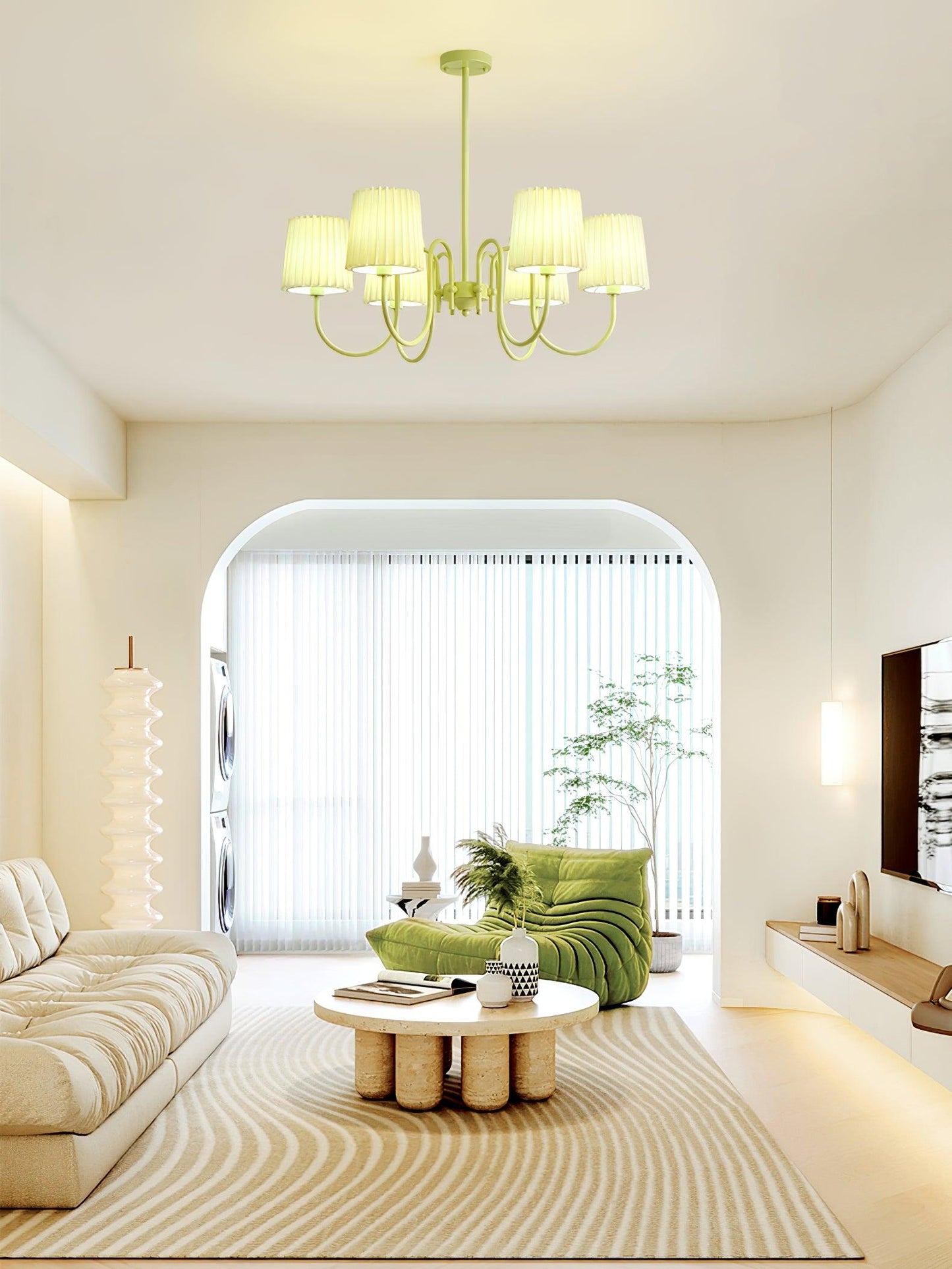 Pleated Fabric Matcha Chandelier - YIOSI