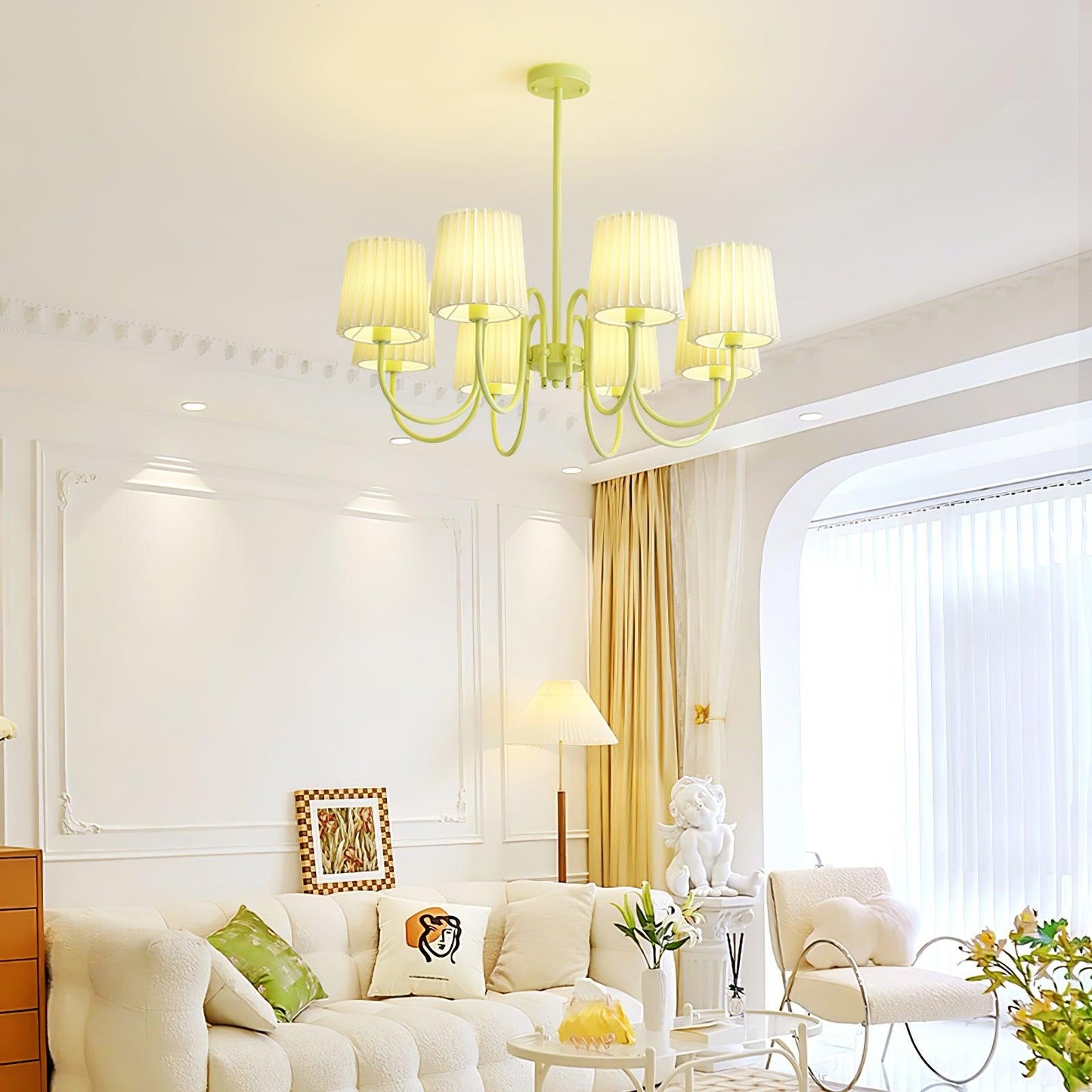 Pleated Fabric Matcha Chandelier - YIOSI