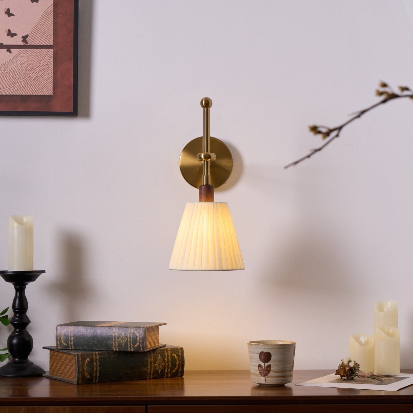 Vakkerlight Pleated Fabric Wall Lamp with Brass Arm
