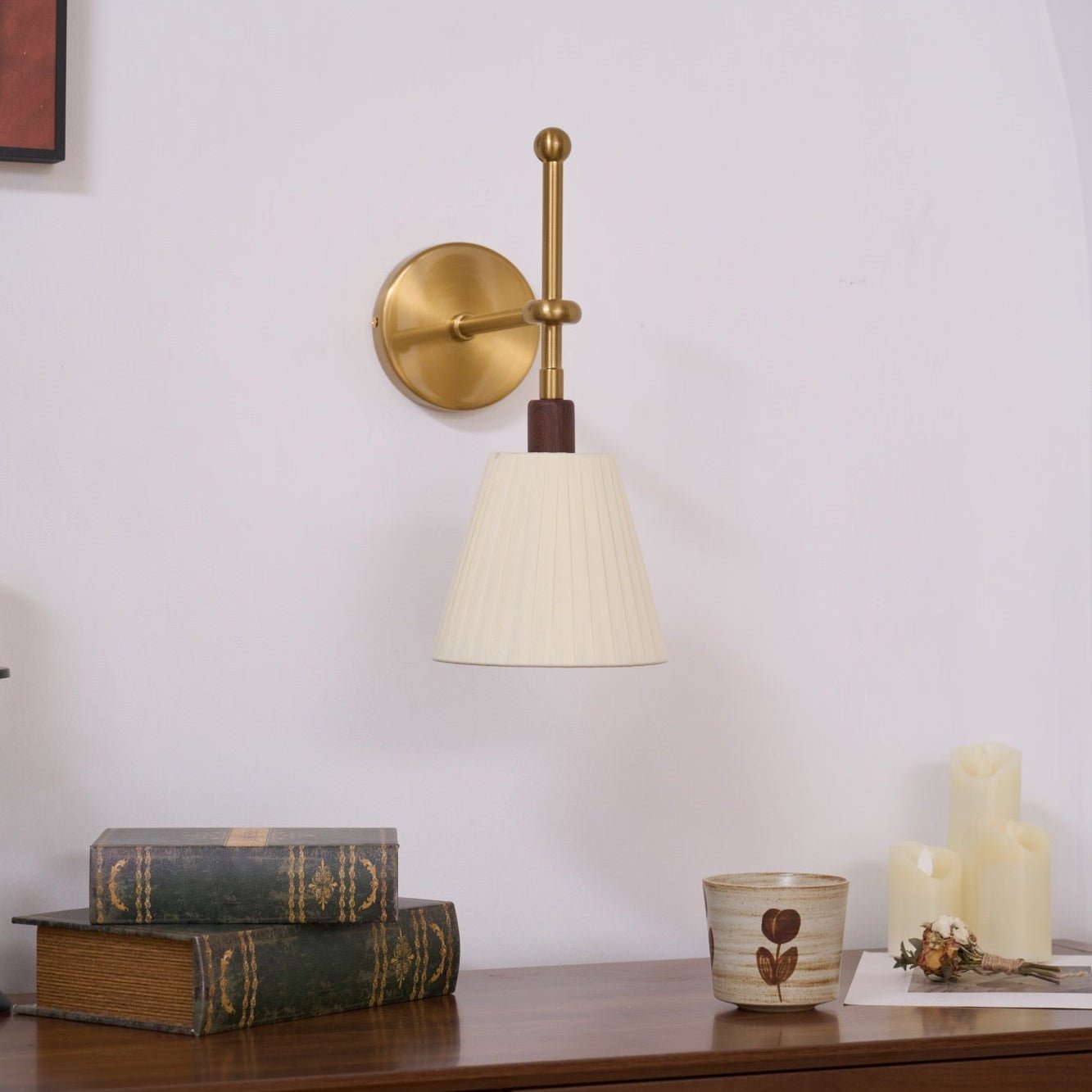 Vakkerlight Pleated Fabric Wall Lamp with Brass Arm