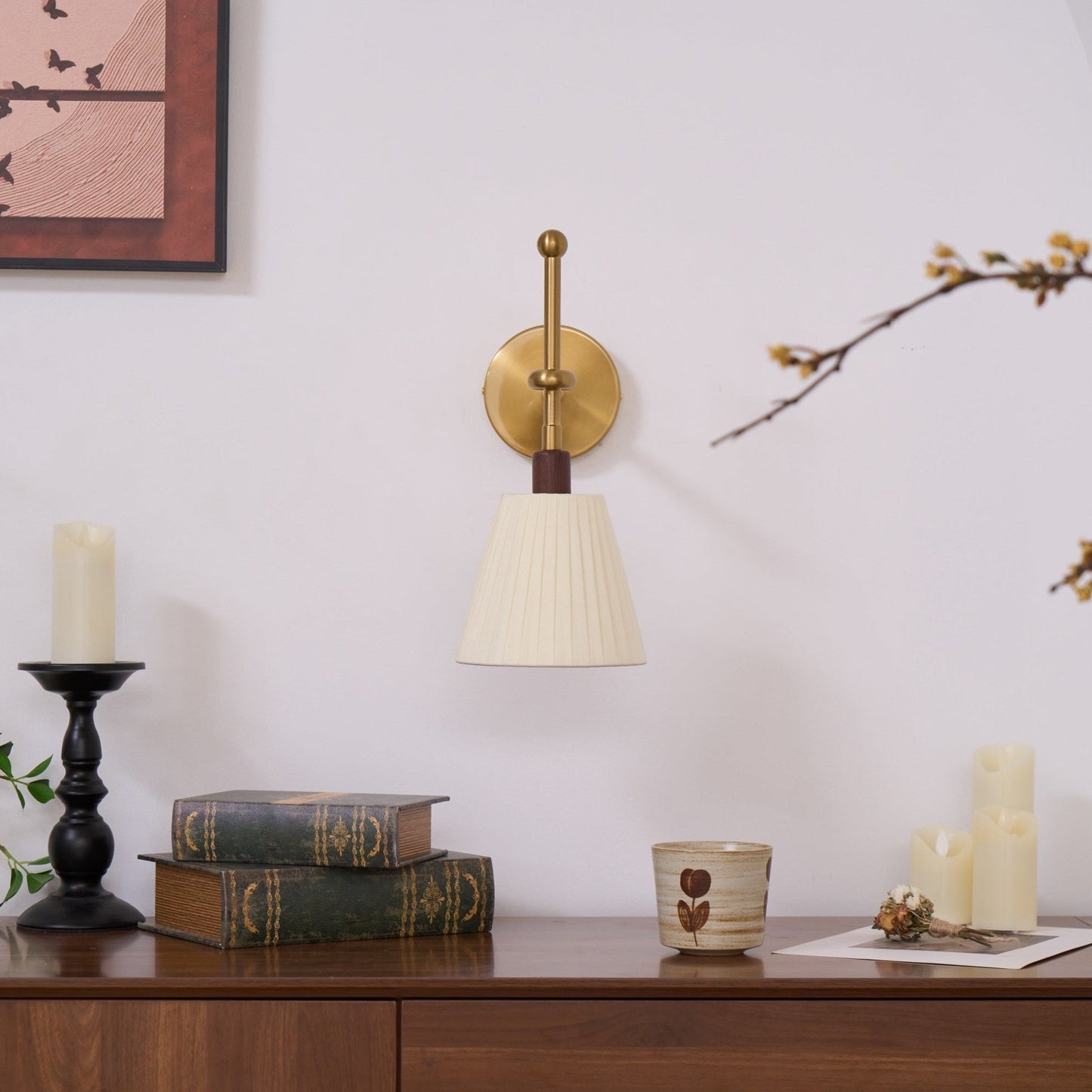 Vakkerlight Pleated Fabric Wall Lamp with Brass Arm