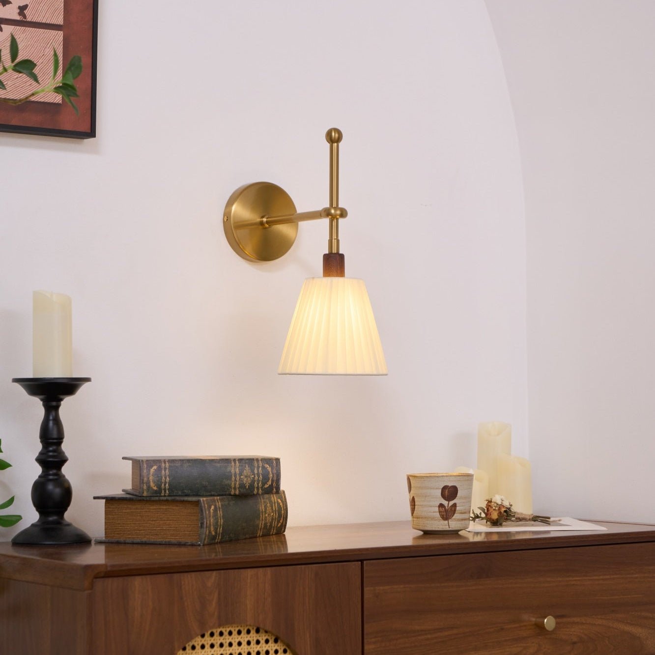 Vakkerlight Pleated Fabric Wall Lamp with Brass Arm