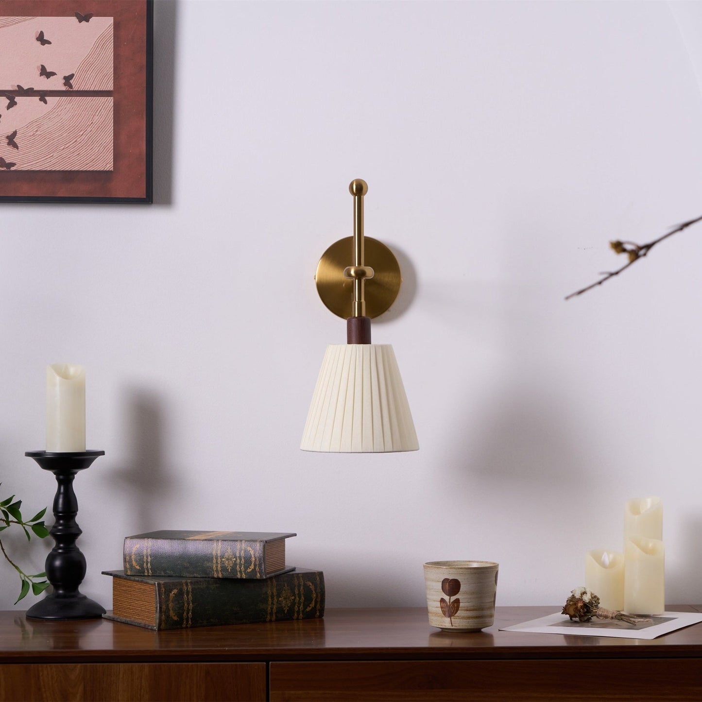 Vakkerlight Pleated Fabric Wall Lamp with Brass Arm