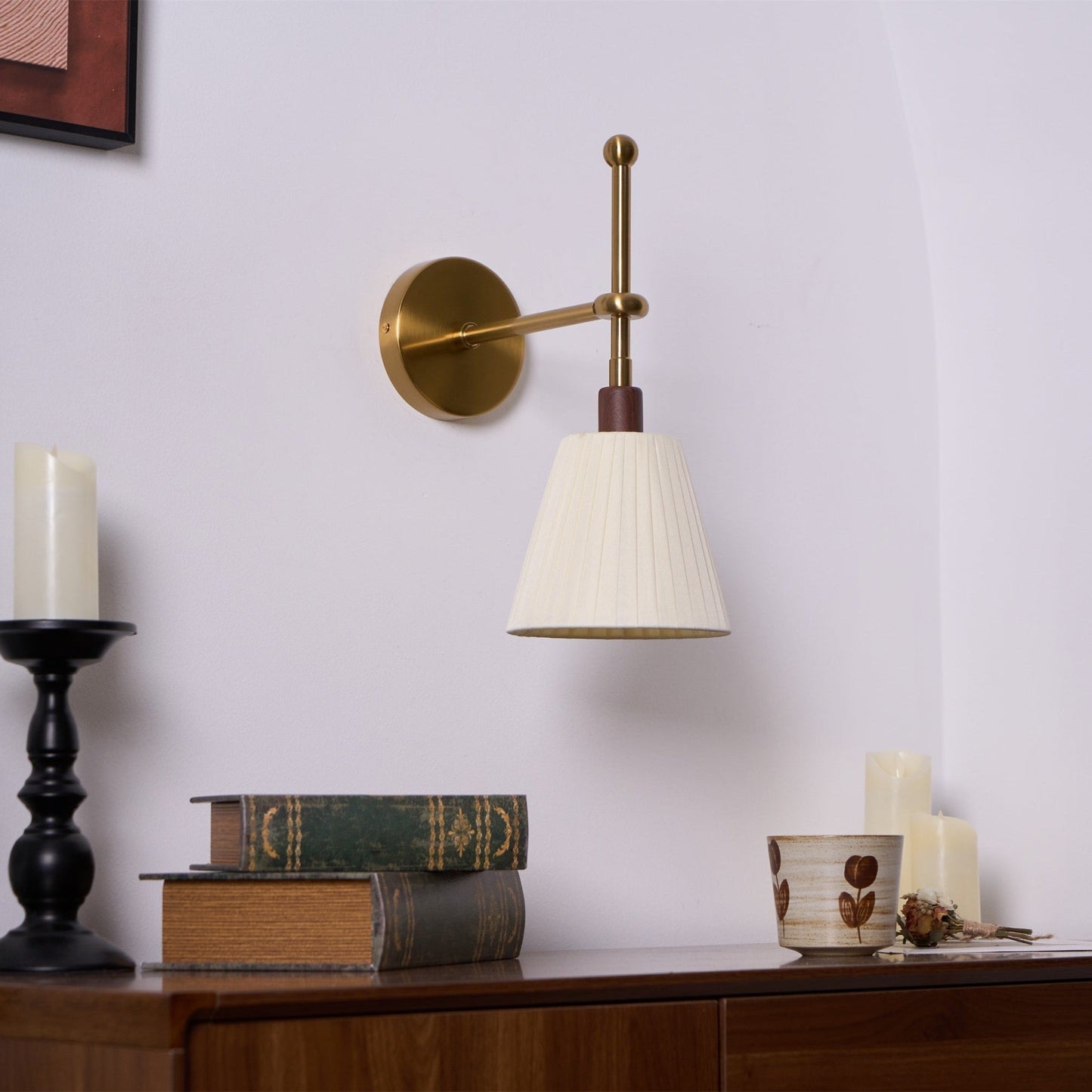 Vakkerlight Pleated Fabric Wall Lamp with Brass Arm