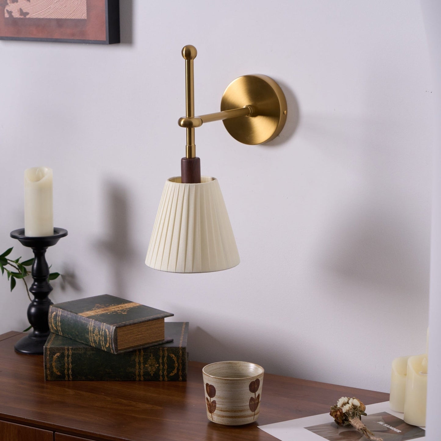 Vakkerlight Pleated Fabric Wall Lamp with Brass Arm