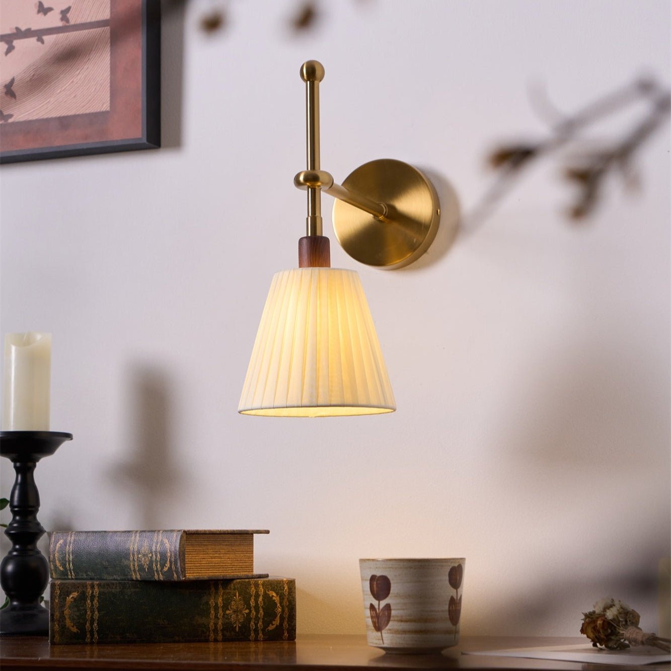 Vakkerlight Pleated Fabric Wall Lamp with Brass Arm