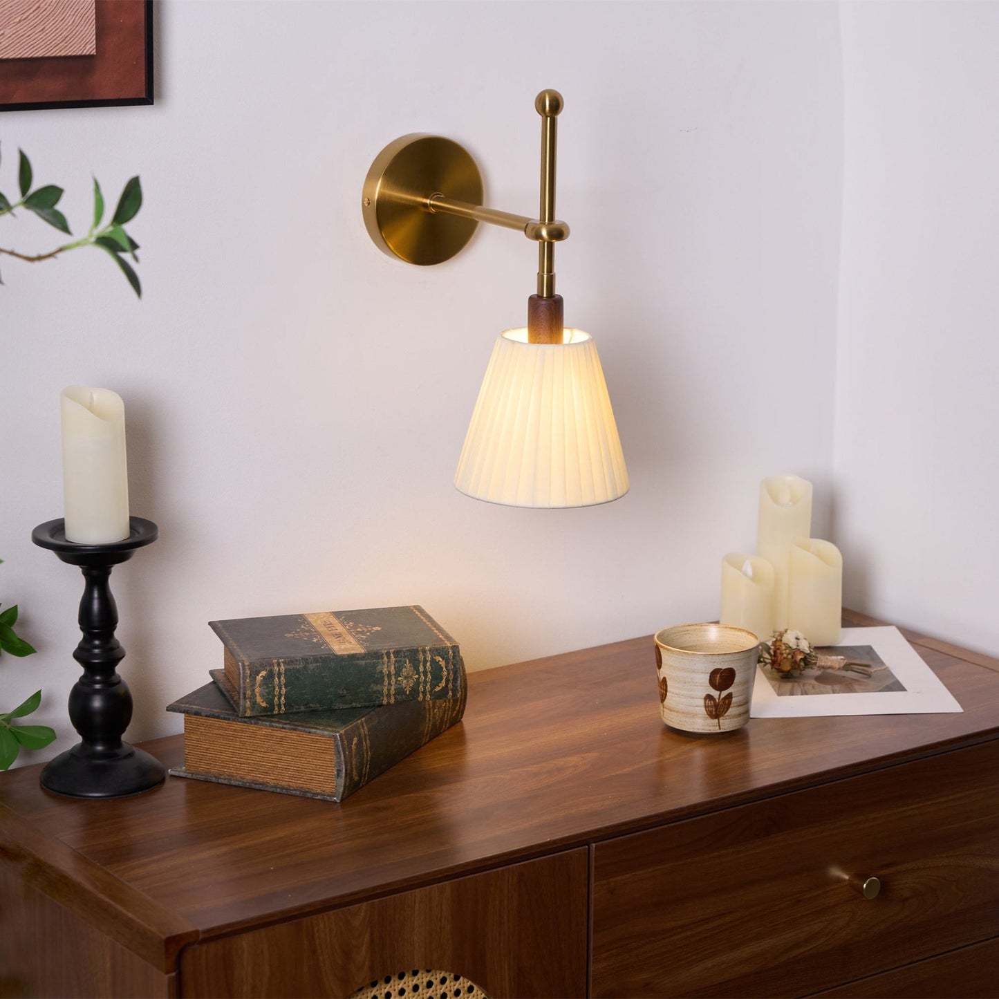 Vakkerlight Pleated Fabric Wall Lamp with Brass Arm
