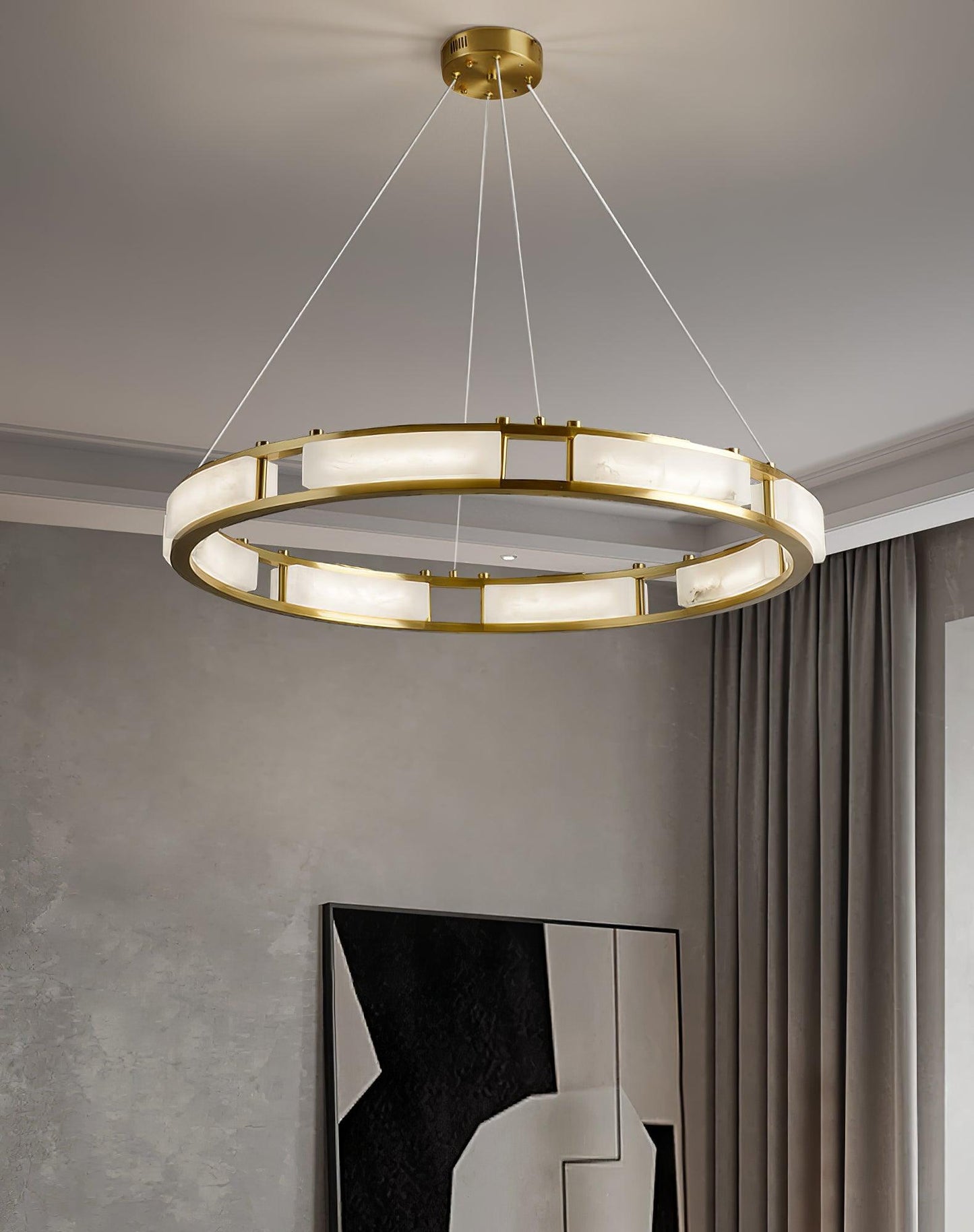 Qatar Alabaster Brass & White LED Chandelier – Luxury 39‑Inch Diameter