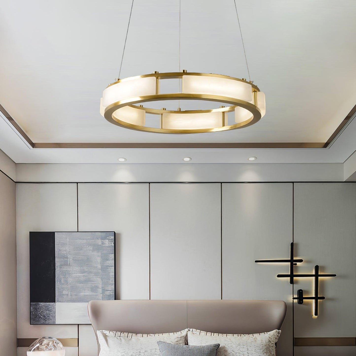 Qatar Alabaster Brass & White LED Chandelier – Luxury 39‑Inch Diameter