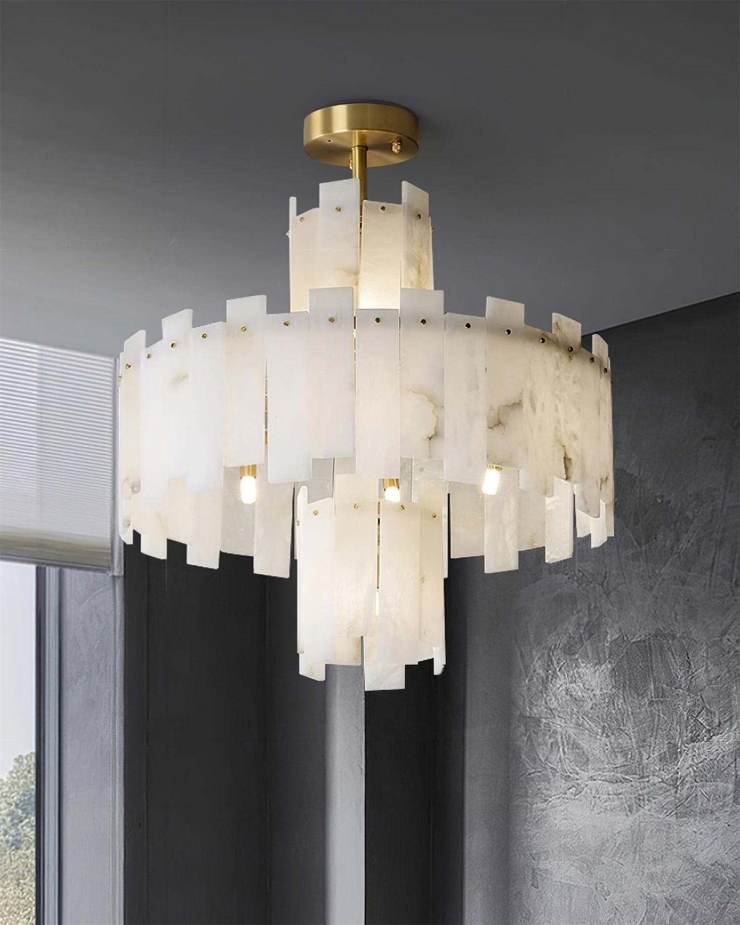 Regina Alabaster Chandelier – Elegant Brass & White Alabaster Light Fixture