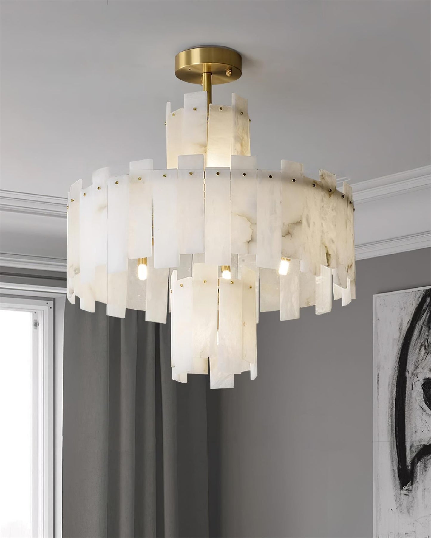 Regina Alabaster Chandelier – Elegant Brass & White Alabaster Light Fixture