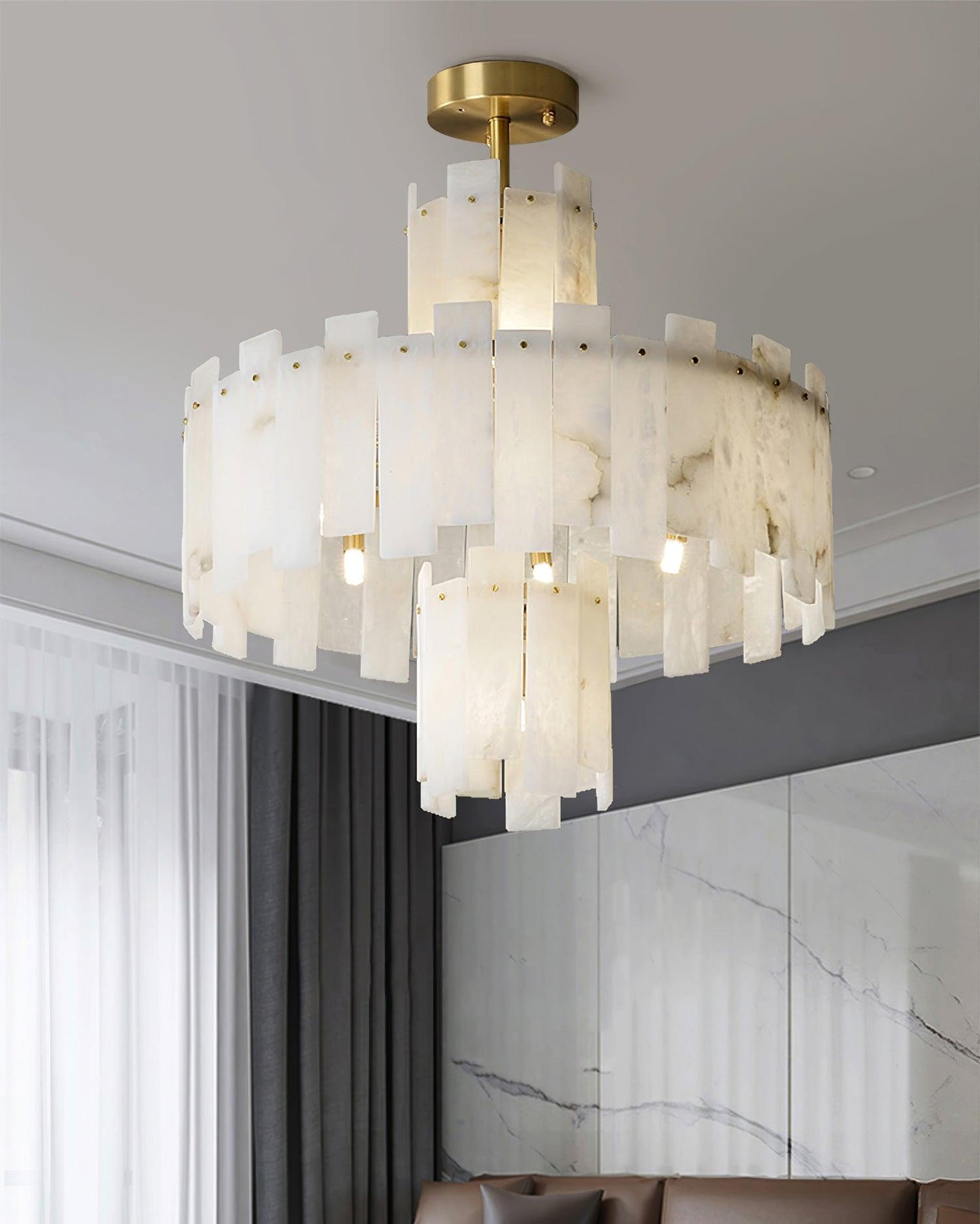 Regina Alabaster Chandelier – Elegant Brass & White Alabaster Light Fixture