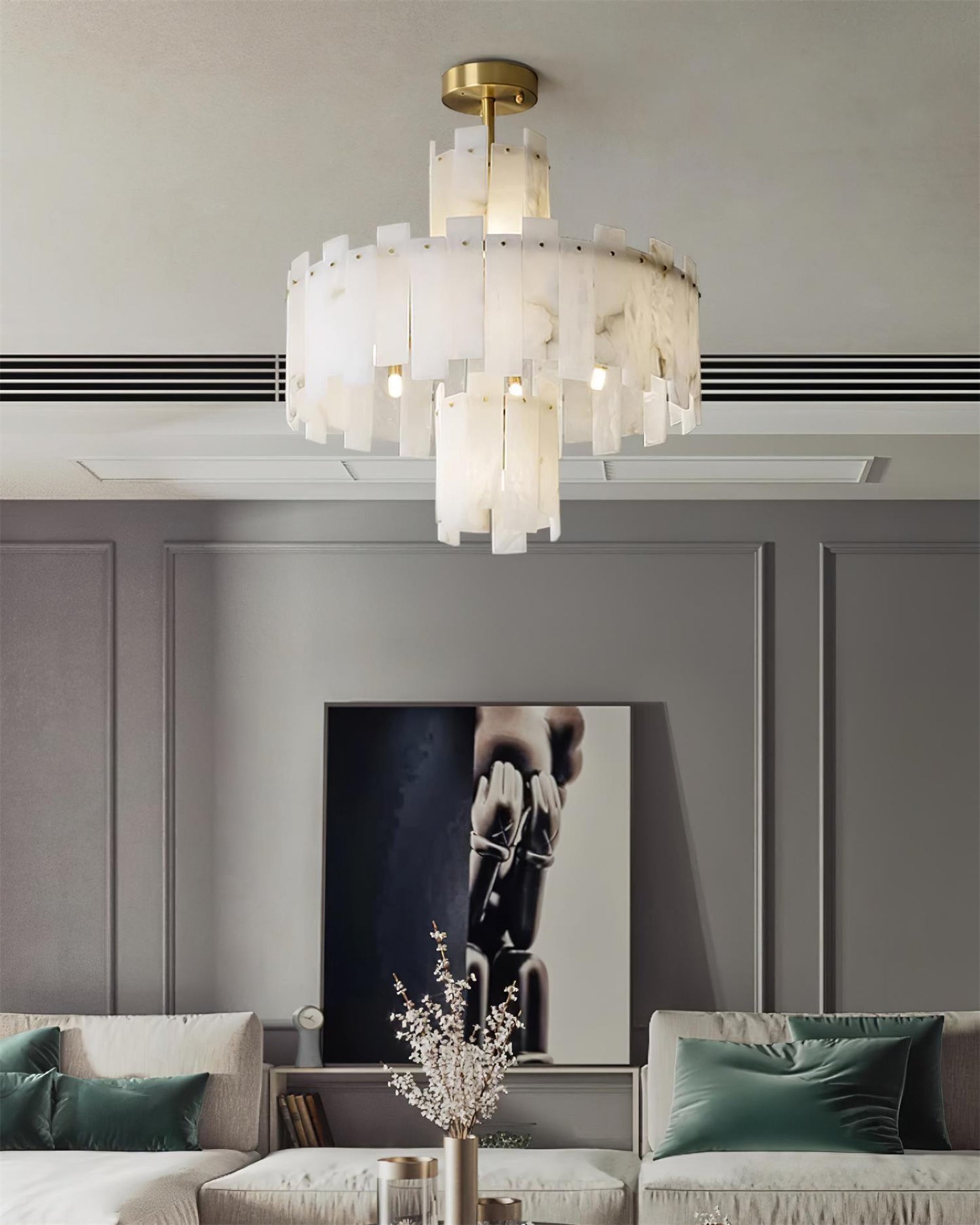 Regina Alabaster Chandelier – Elegant Brass & White Alabaster Light Fixture