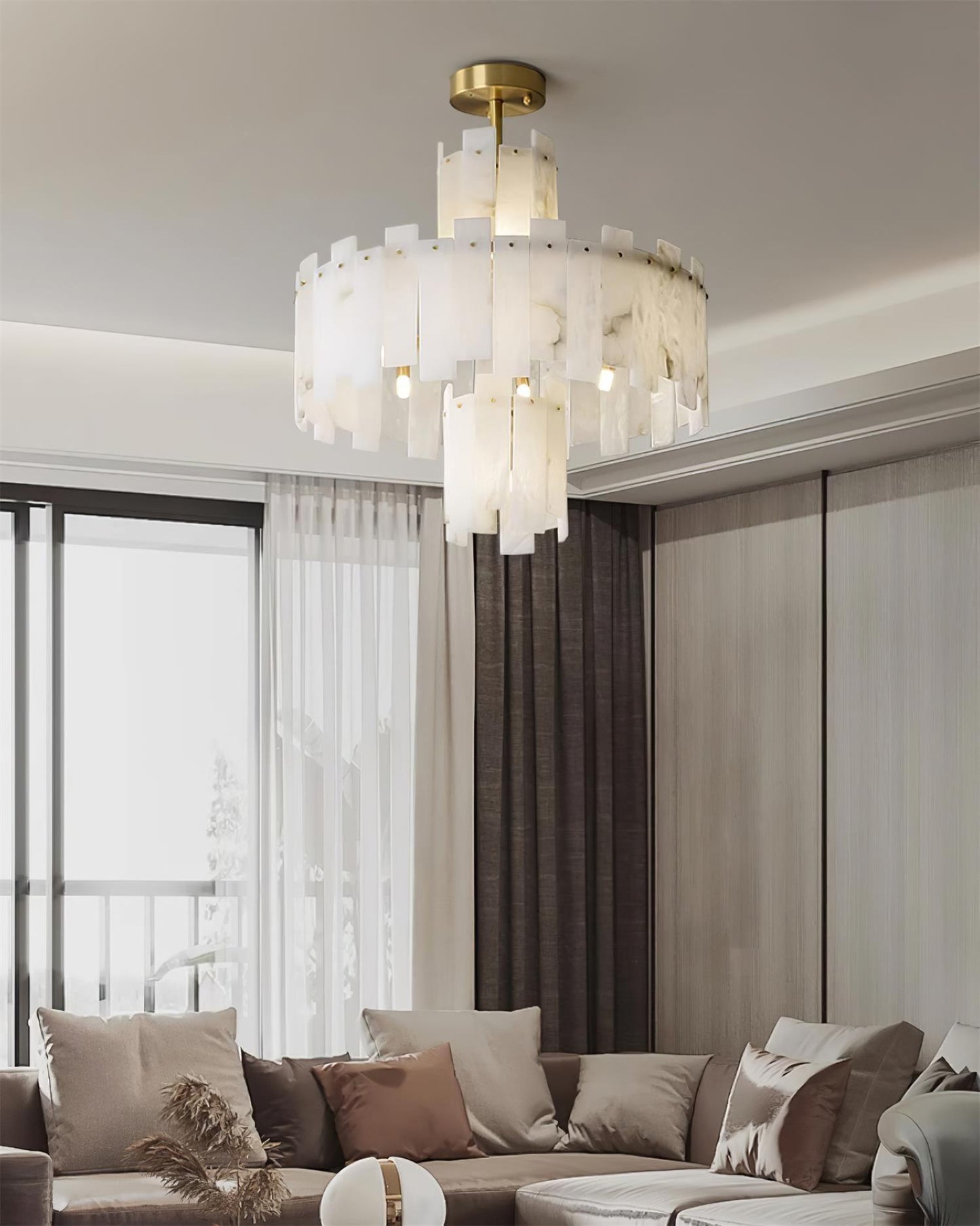 Regina Alabaster Chandelier – Elegant Brass & White Alabaster Light Fixture