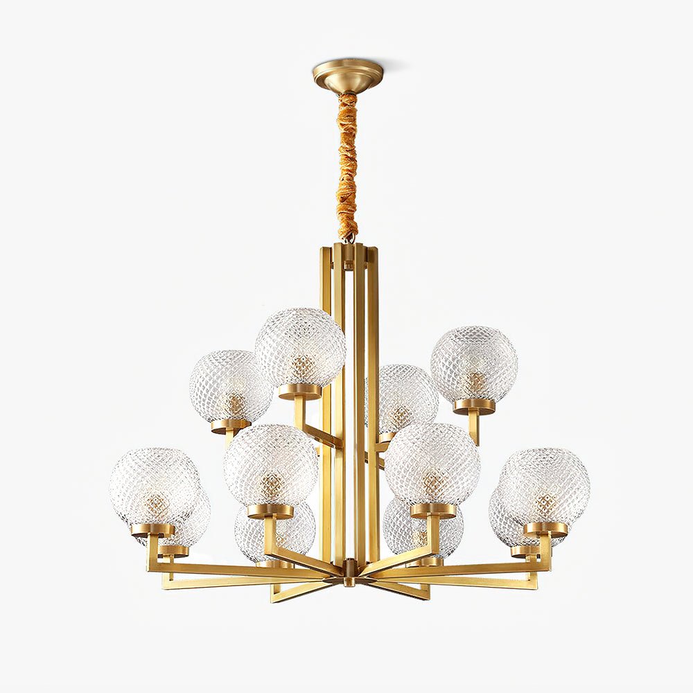 Ribbed Glass Brass Chandelier - YIOSI