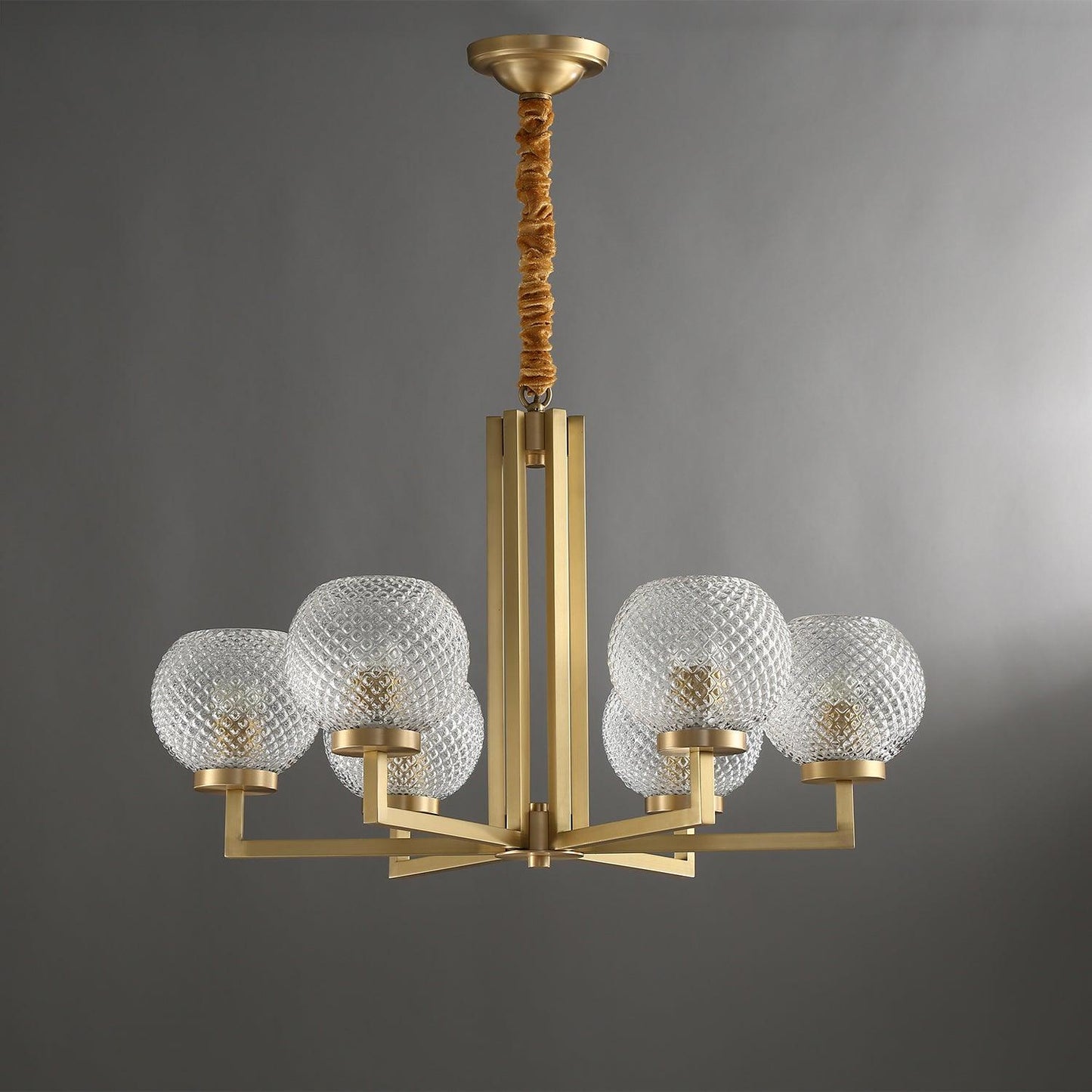 Ribbed Glass Brass Chandelier - YIOSI