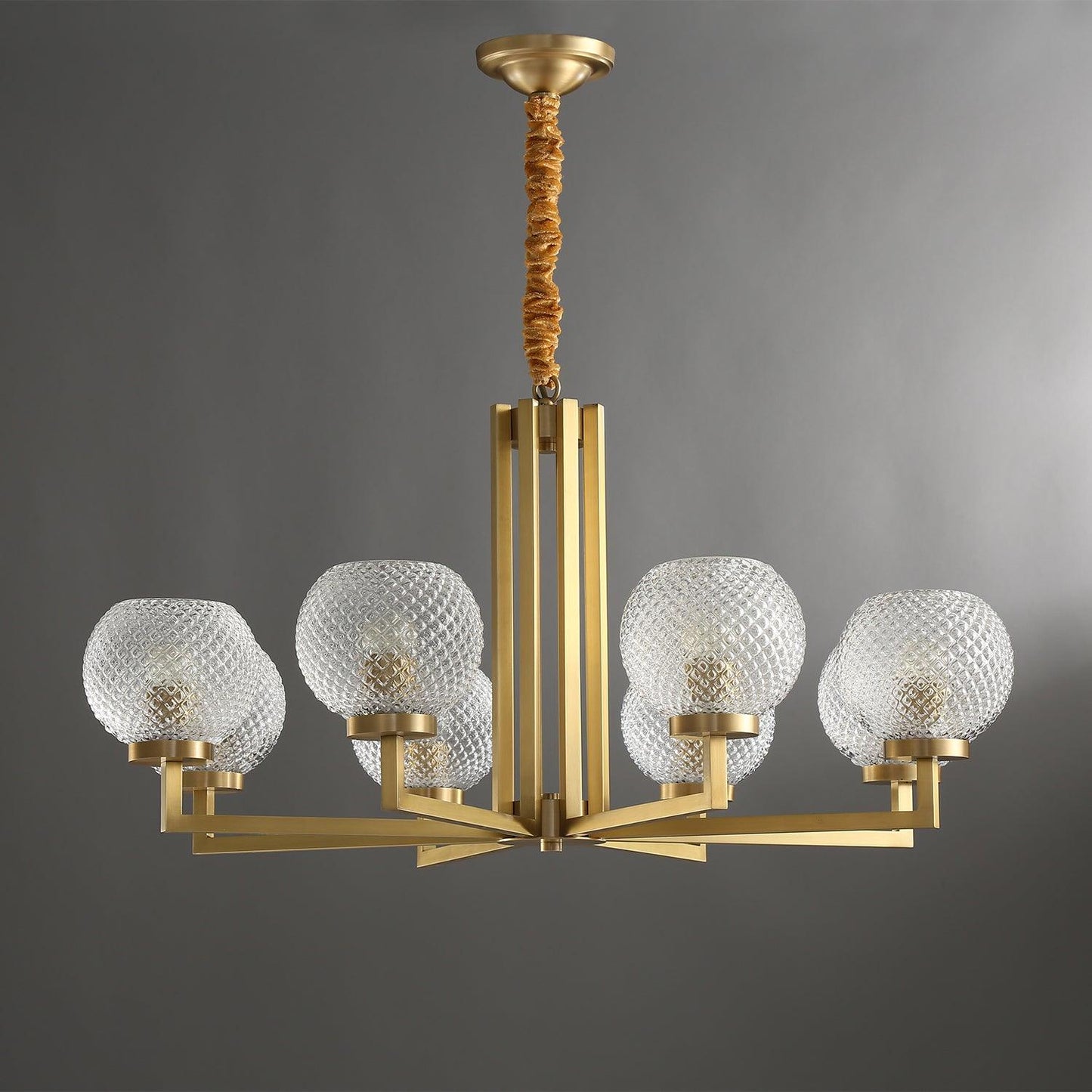 Ribbed Glass Brass Chandelier - YIOSI