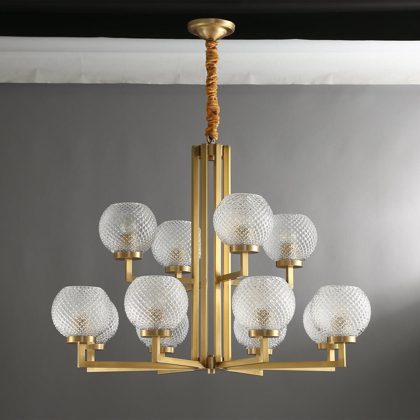 Ribbed Glass Brass Chandelier - YIOSI