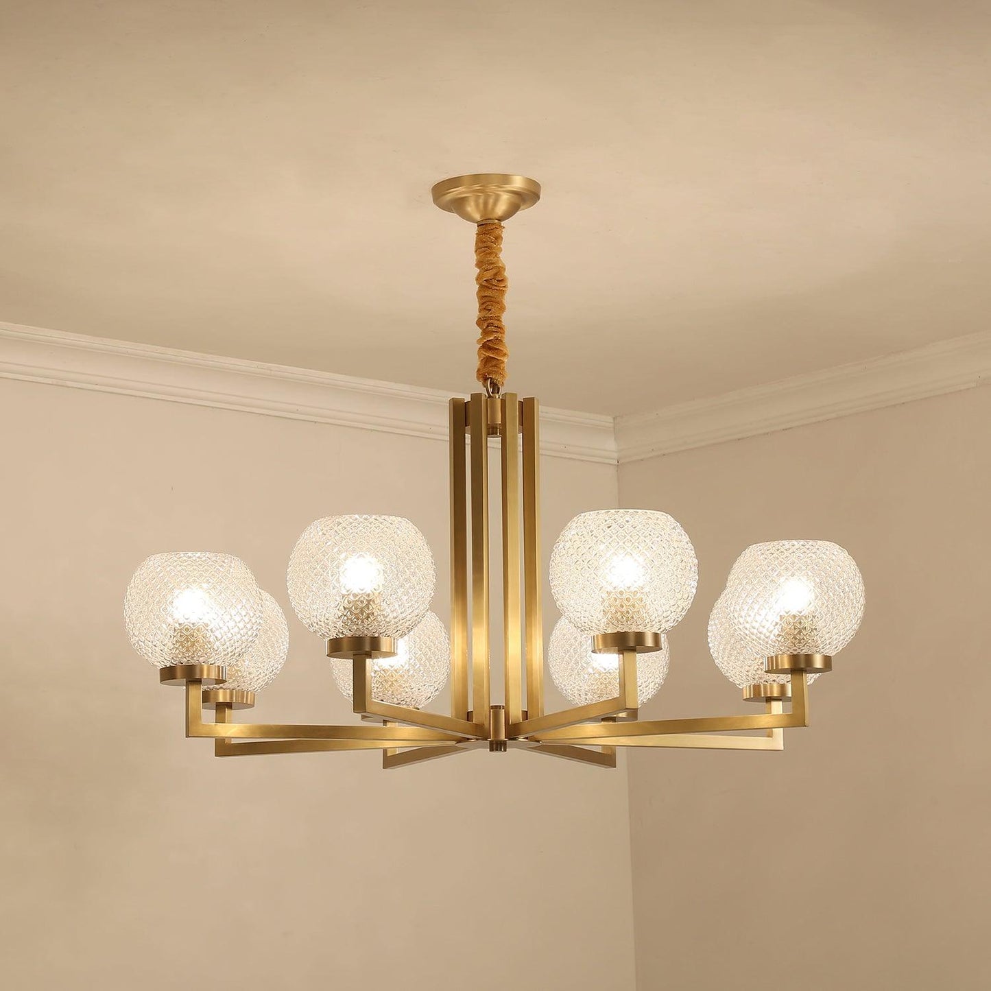 Ribbed Glass Brass Chandelier - YIOSI