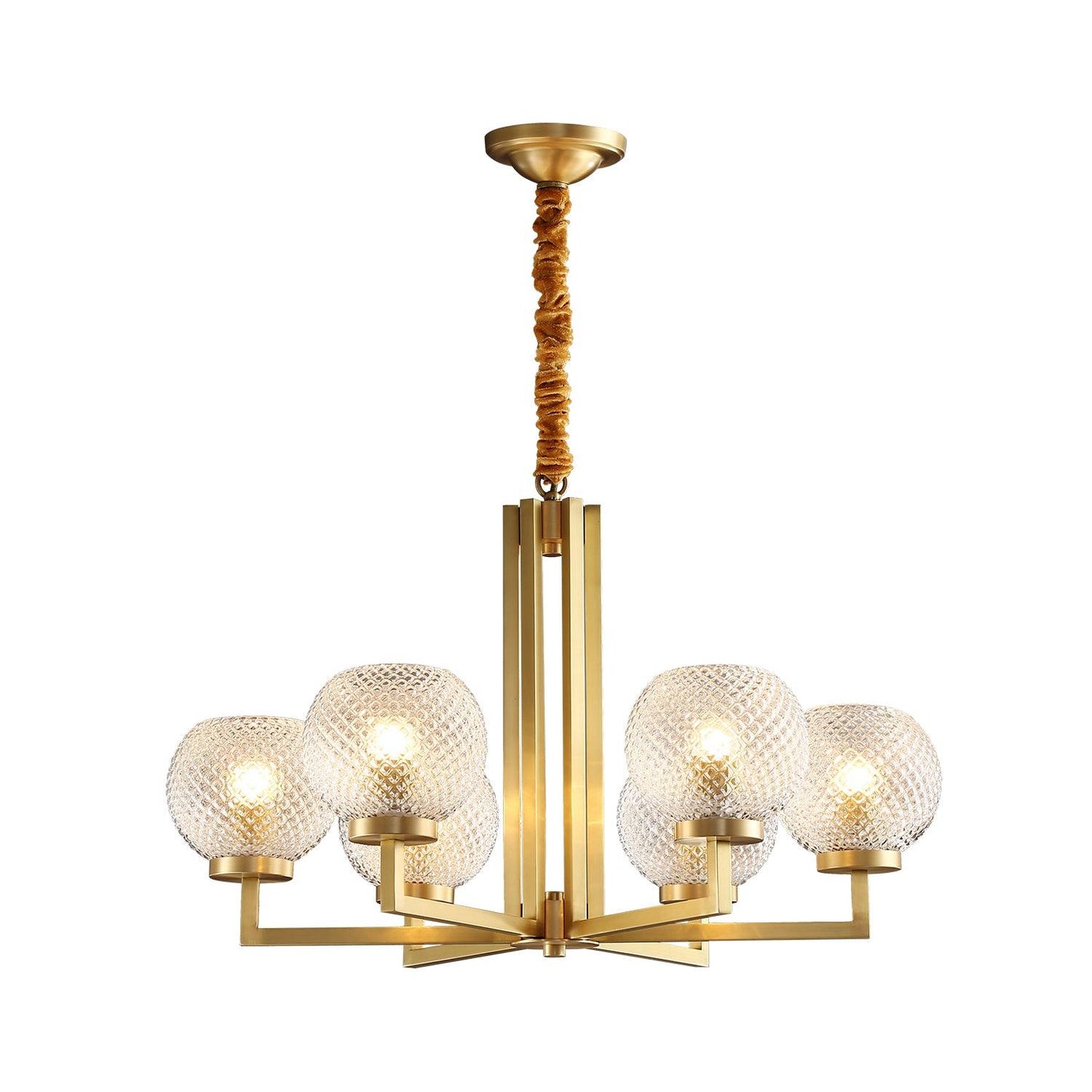 Ribbed Glass Brass Chandelier - YIOSI