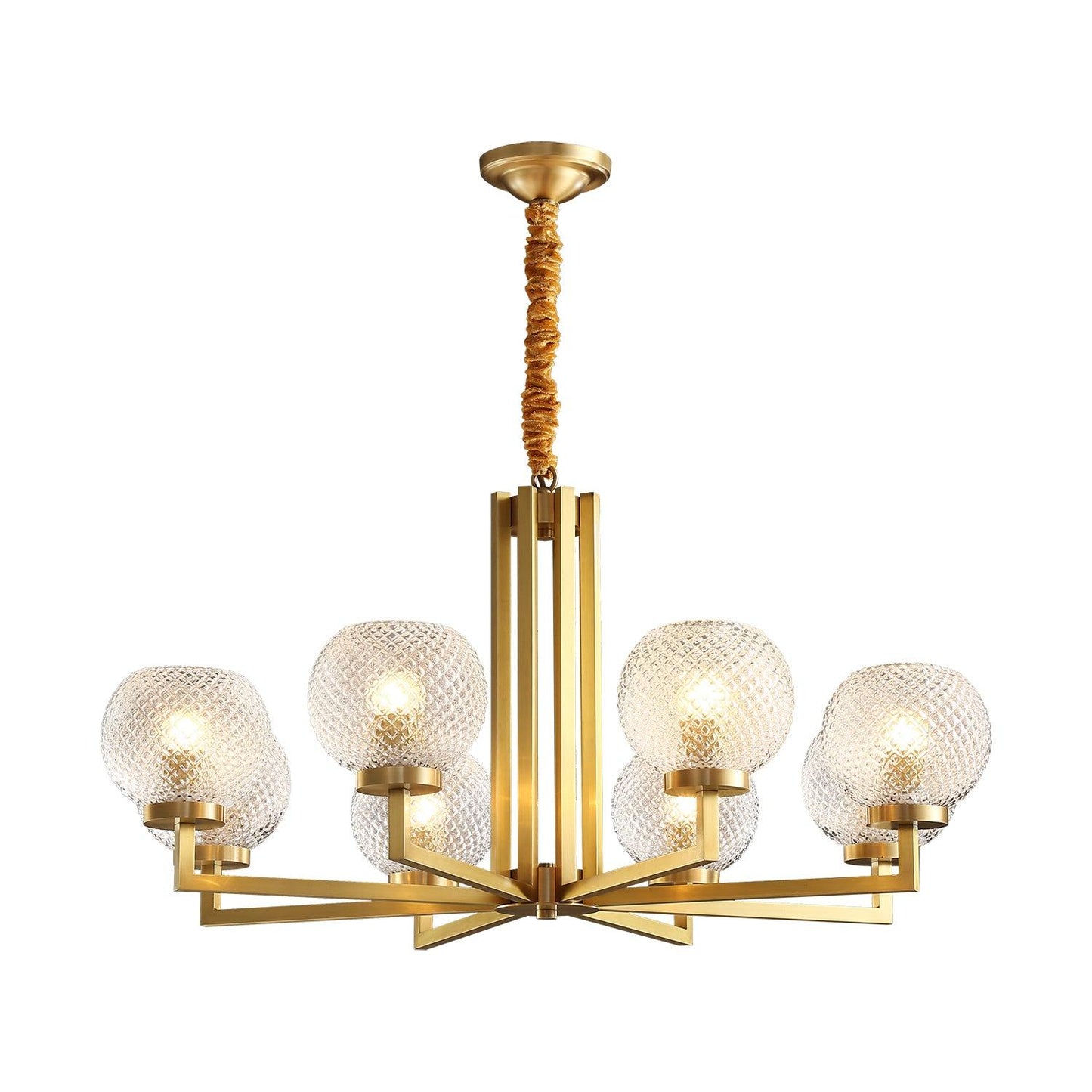 Ribbed Glass Brass Chandelier - YIOSI