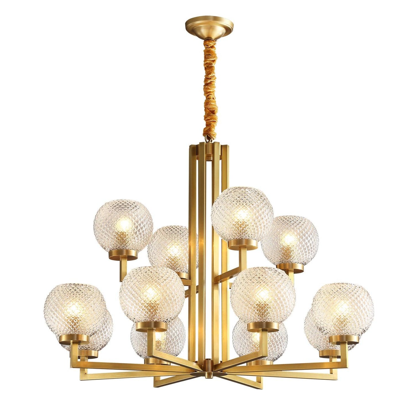 Ribbed Glass Brass Chandelier - YIOSI