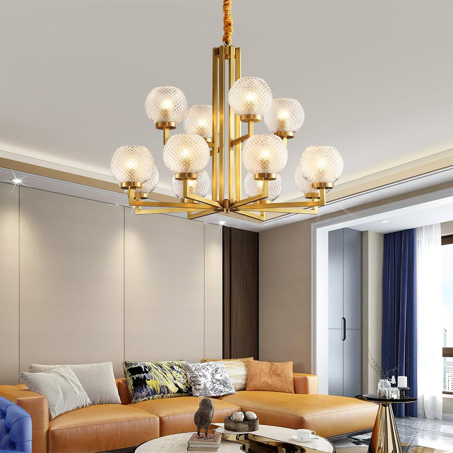 Ribbed Glass Brass Chandelier - YIOSI