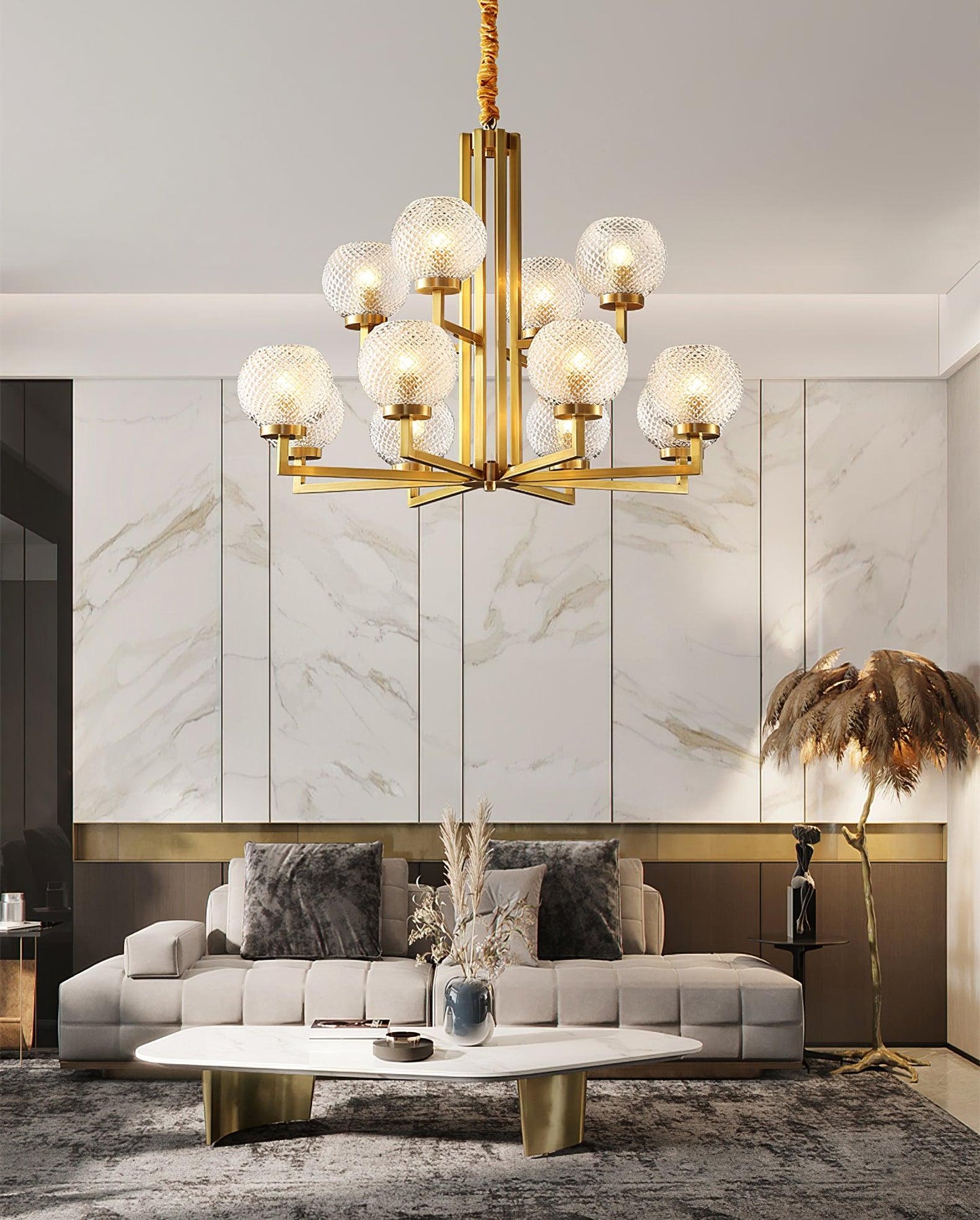 Ribbed Glass Brass Chandelier - YIOSI