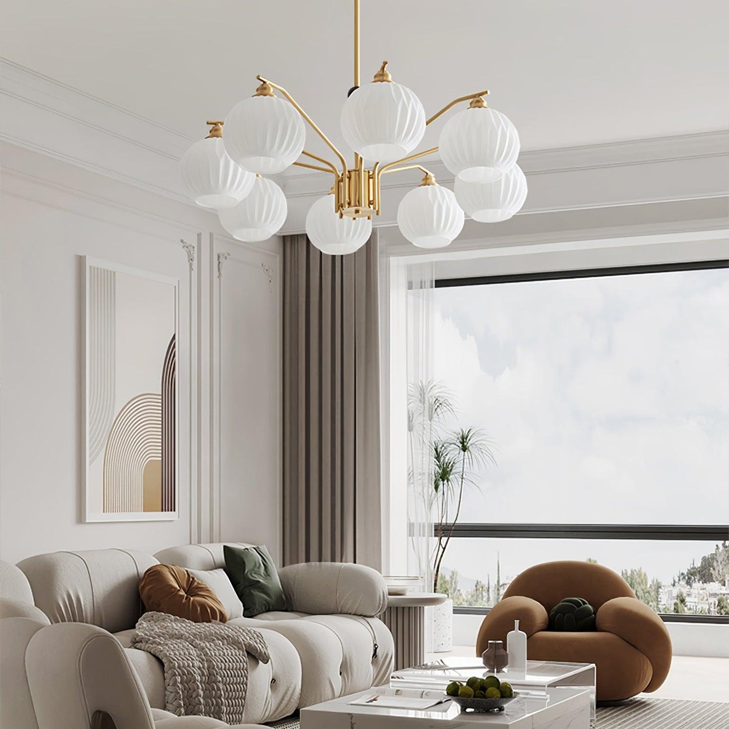 Ribbed Glass Gold Chandelier - YIOSI
