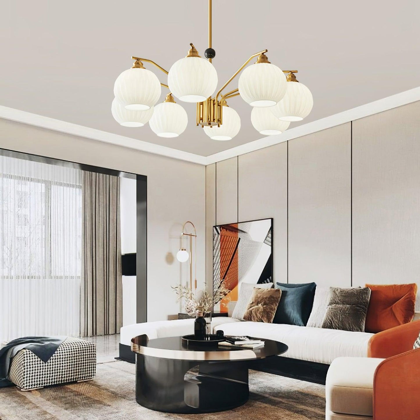 Ribbed Glass Gold Chandelier - YIOSI