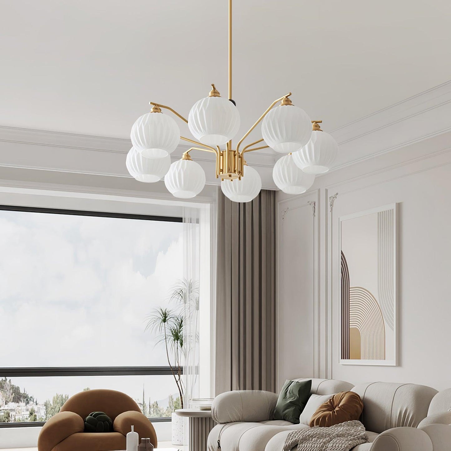 Ribbed Glass Gold Chandelier - YIOSI