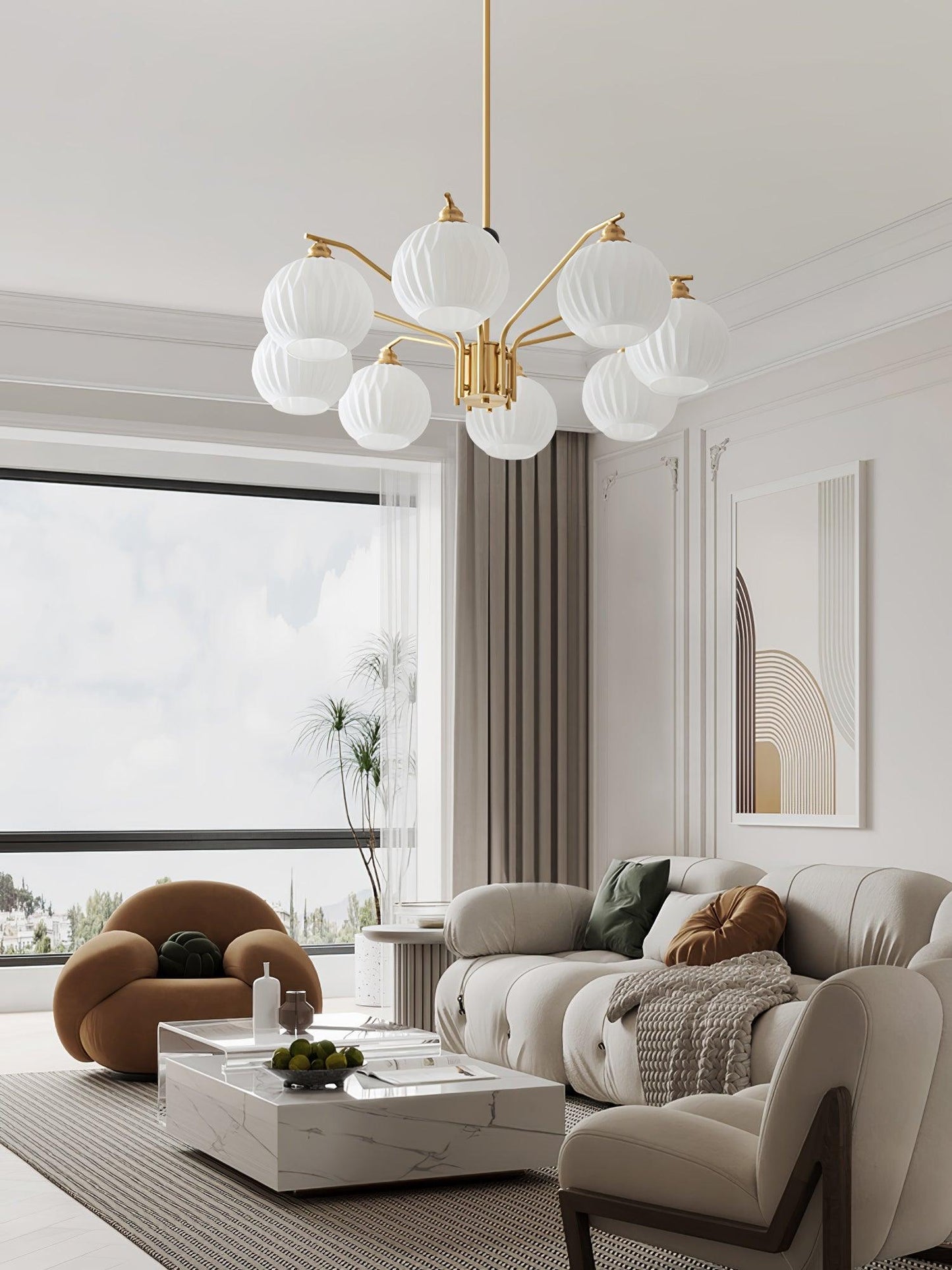 Ribbed Glass Gold Chandelier - YIOSI