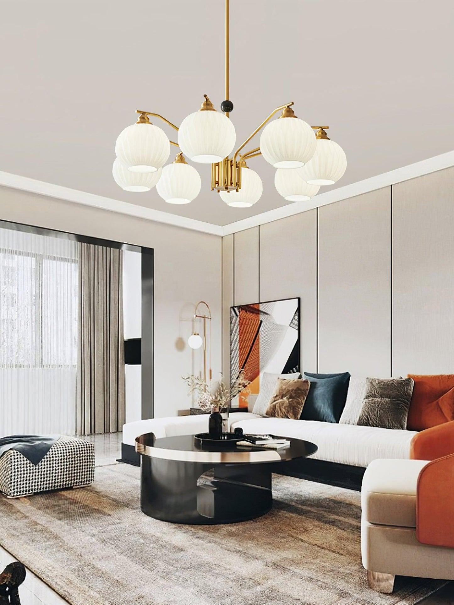 Ribbed Glass Gold Chandelier - YIOSI