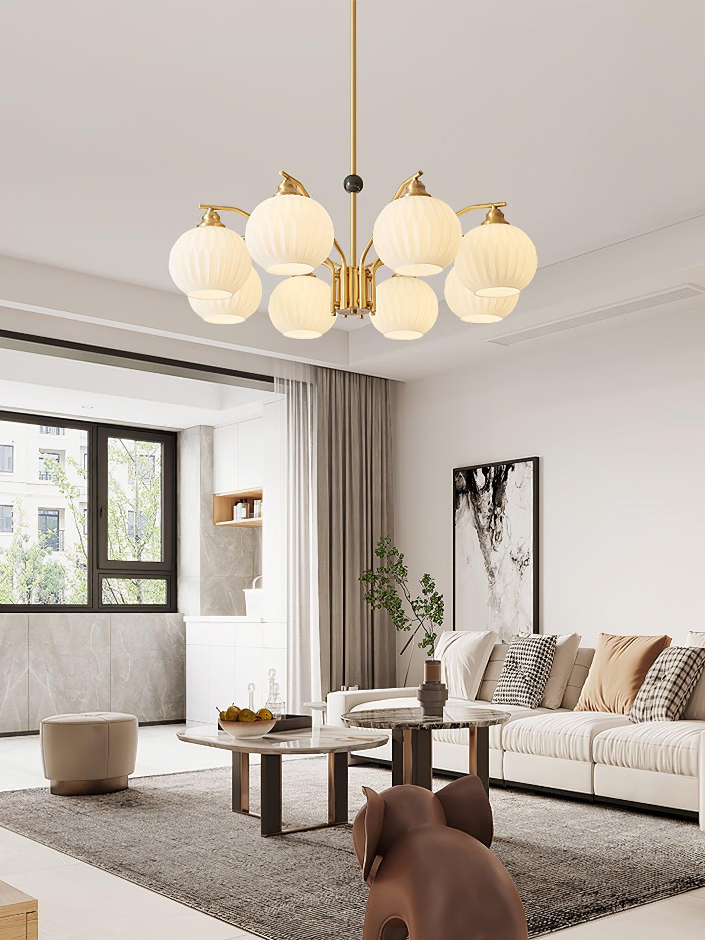 Ribbed Glass Gold Chandelier - YIOSI