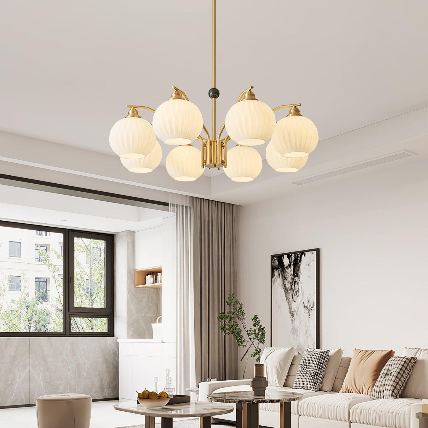Ribbed Glass Gold Chandelier - YIOSI