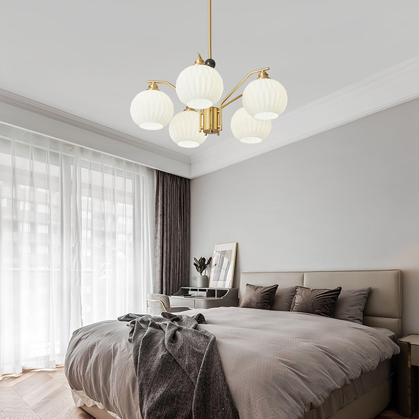 Ribbed Glass Gold Chandelier - YIOSI