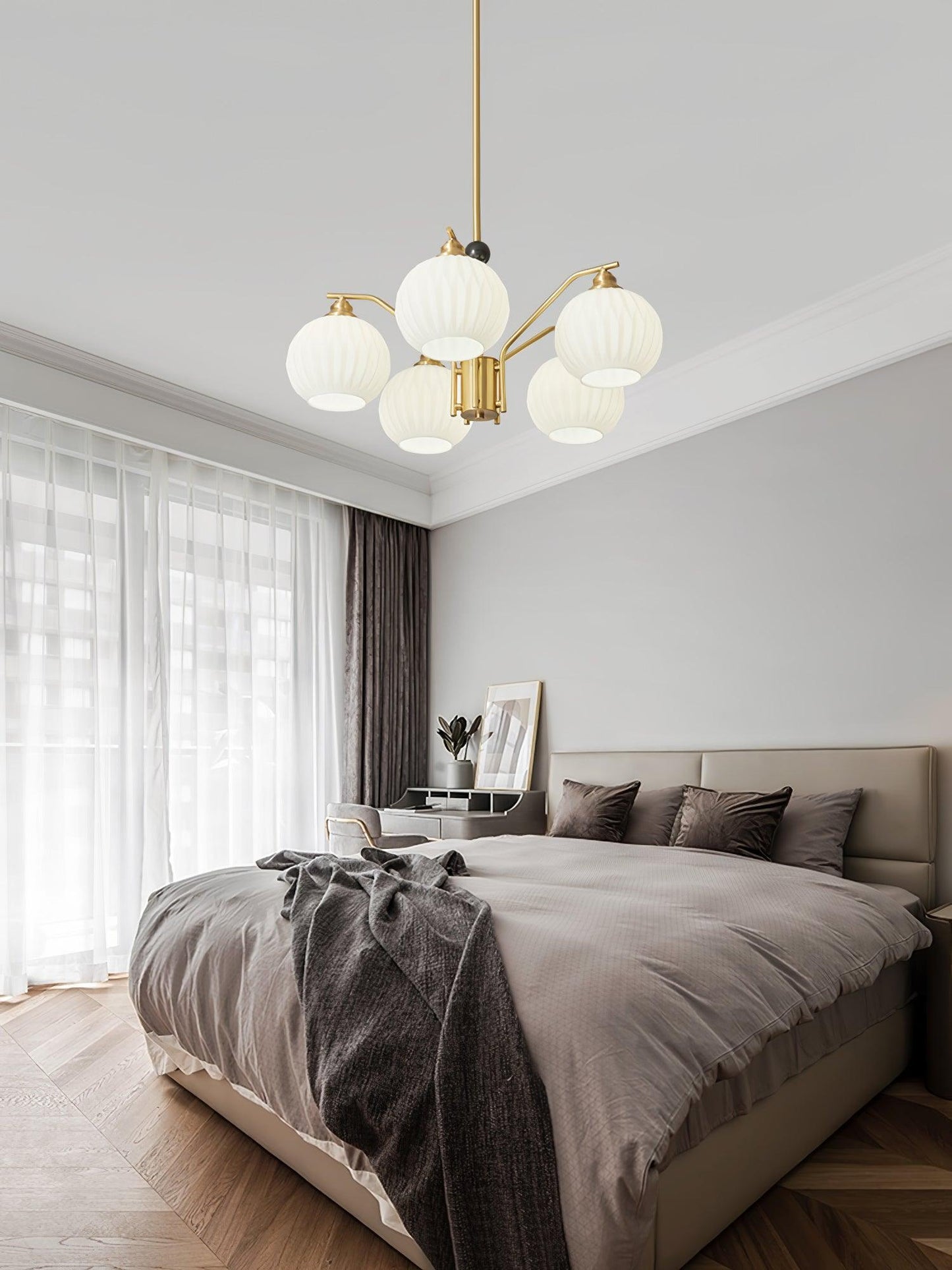 Ribbed Glass Gold Chandelier - YIOSI