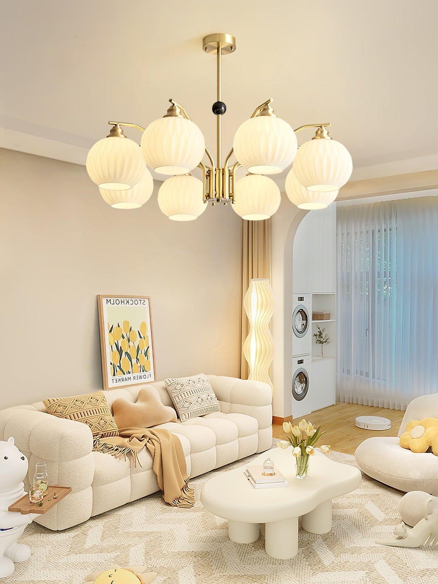 Ribbed Glass Gold Chandelier - YIOSI