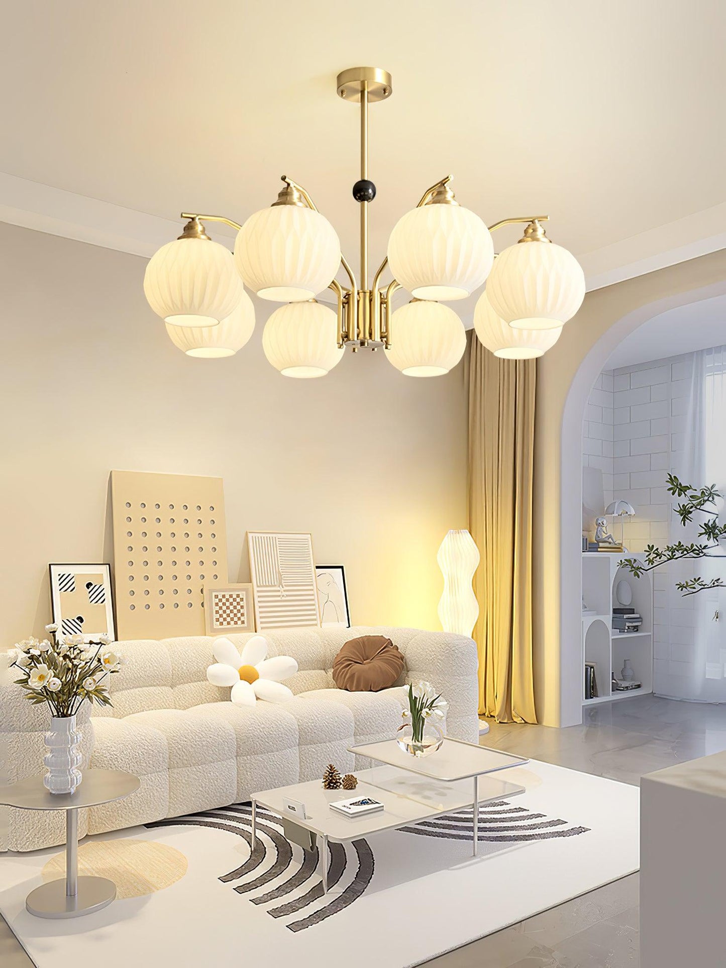 Ribbed Glass Gold Chandelier - YIOSI