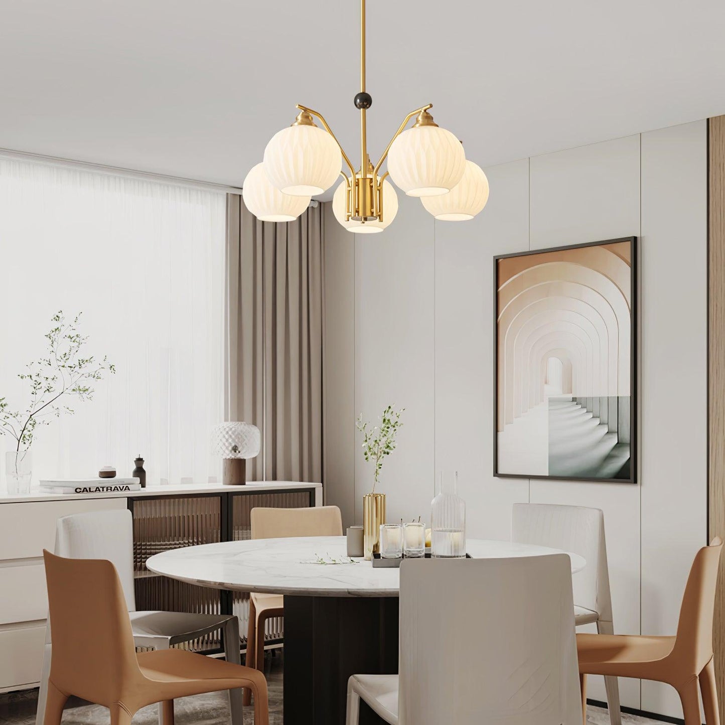 Ribbed Glass Gold Chandelier - YIOSI