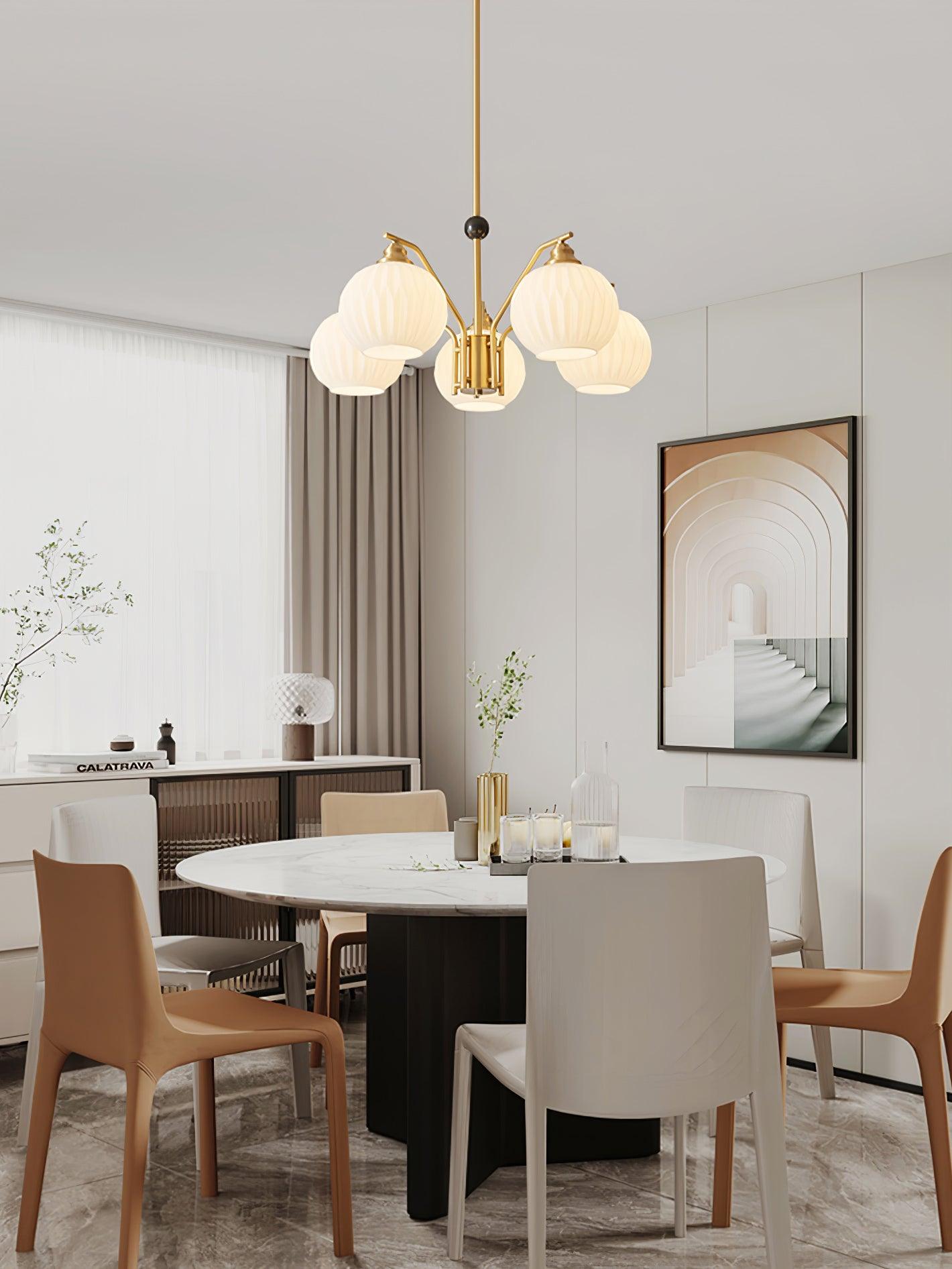 Ribbed Glass Gold Chandelier - YIOSI