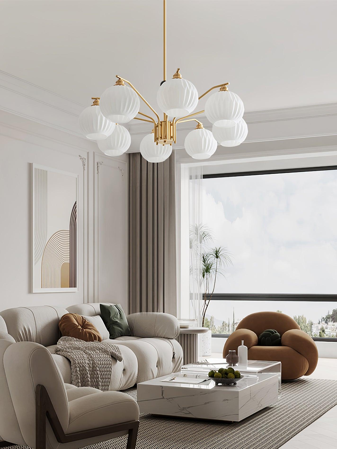 Ribbed Glass Gold Chandelier - YIOSI